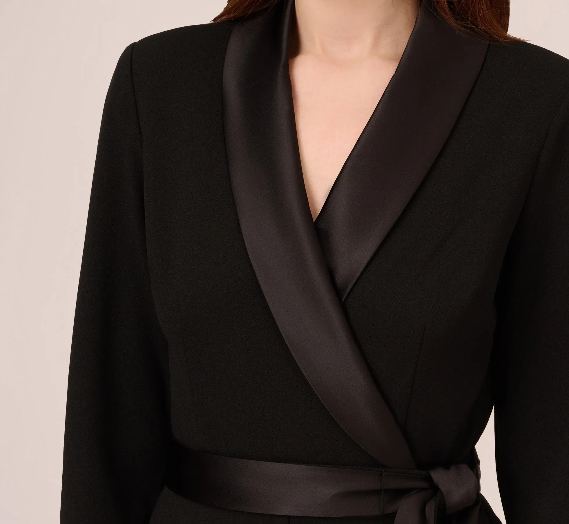Long Sleeve Crepe Jumpsuit With Tuxedo Collar In Black sold by Adrianna Papell product image thumbnail 3