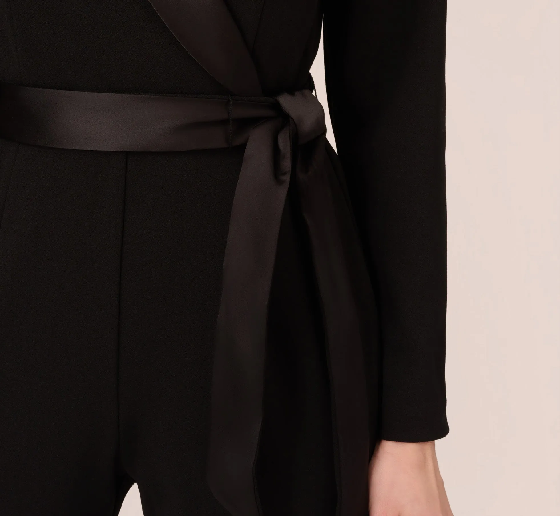Long Sleeve Crepe Jumpsuit With Tuxedo Collar In Black sold by Adrianna Papell product image thumbnail 4