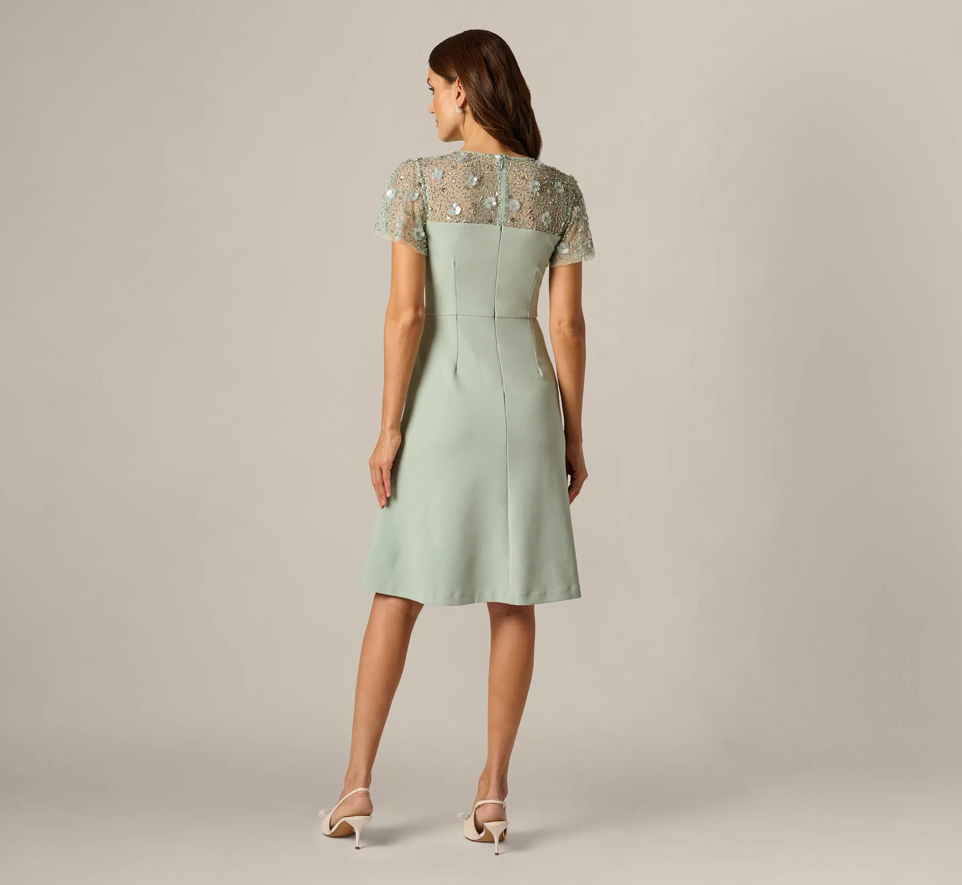 Flutter Sleeve Beaded Illusion Short Dress In Icy Sage sold by Adrianna Papell product image thumbnail 5