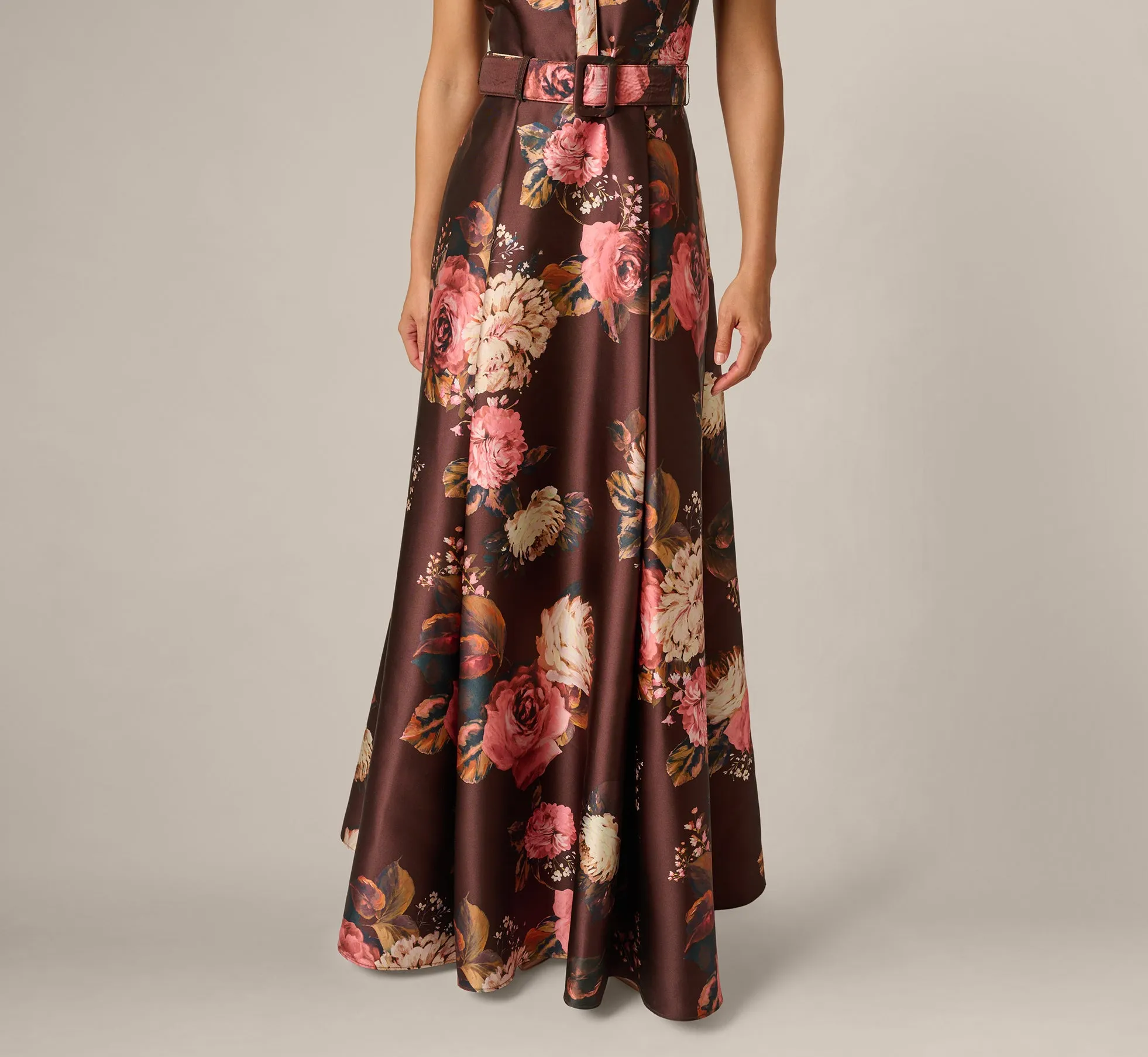 Short Sleeve Rose Floral Ballgown In Brown Multi sold by Adrianna Papell product image thumbnail 4