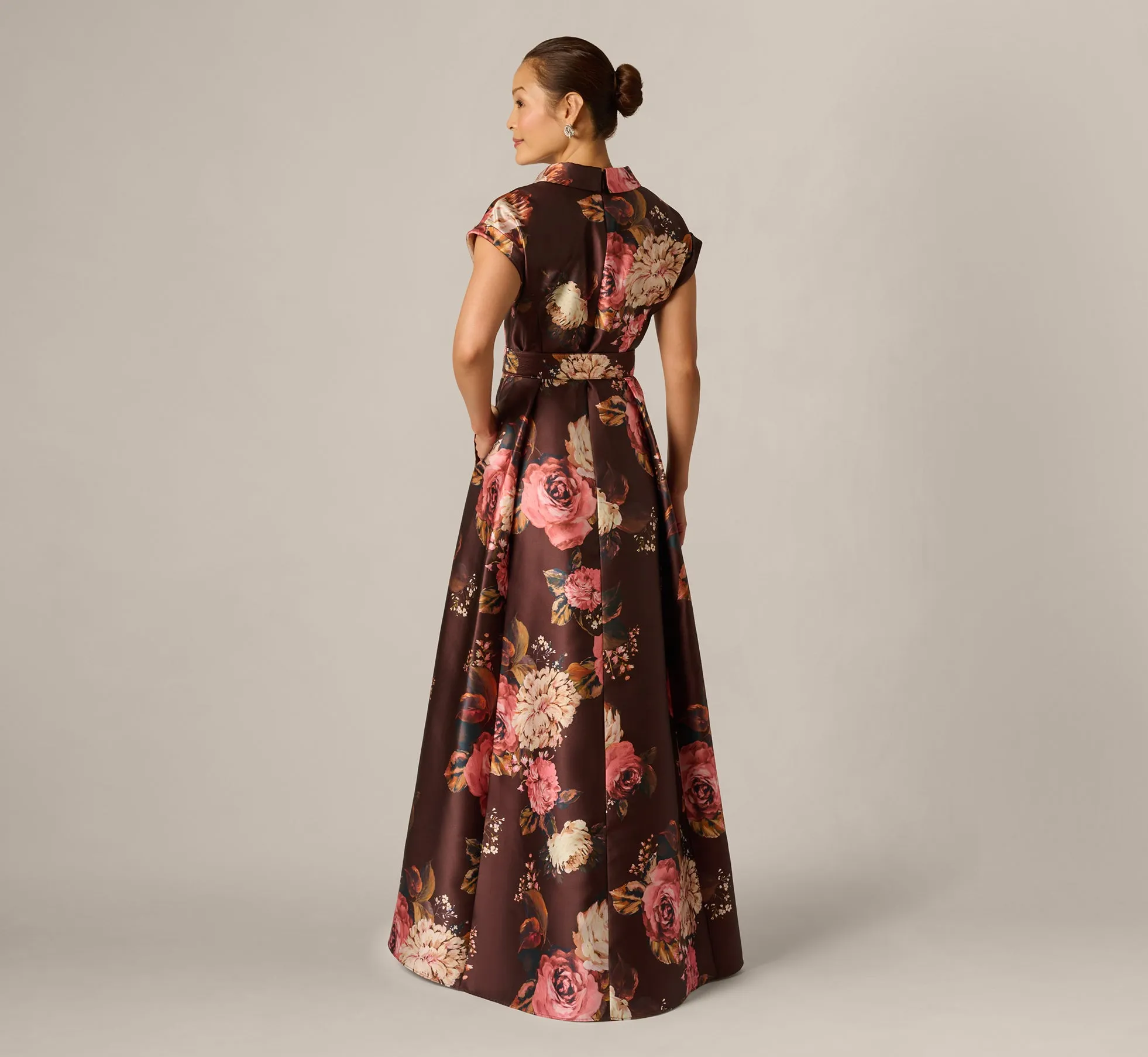 Short Sleeve Rose Floral Ballgown In Brown Multi sold by Adrianna Papell product image thumbnail 5