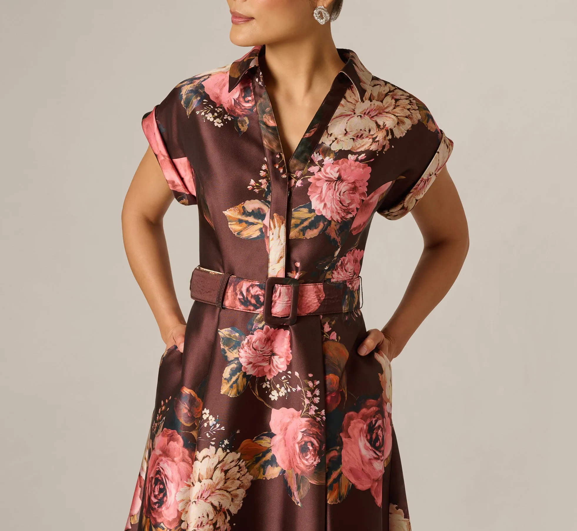 Short Sleeve Rose Floral Ballgown In Brown Multi sold by Adrianna Papell product image thumbnail 3