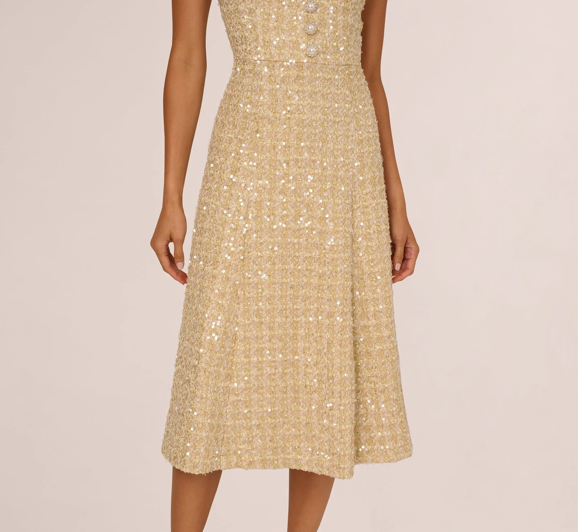 Collared Sequin Tweed Midi Dress In Champagne sold by Adrianna Papell product image thumbnail 4