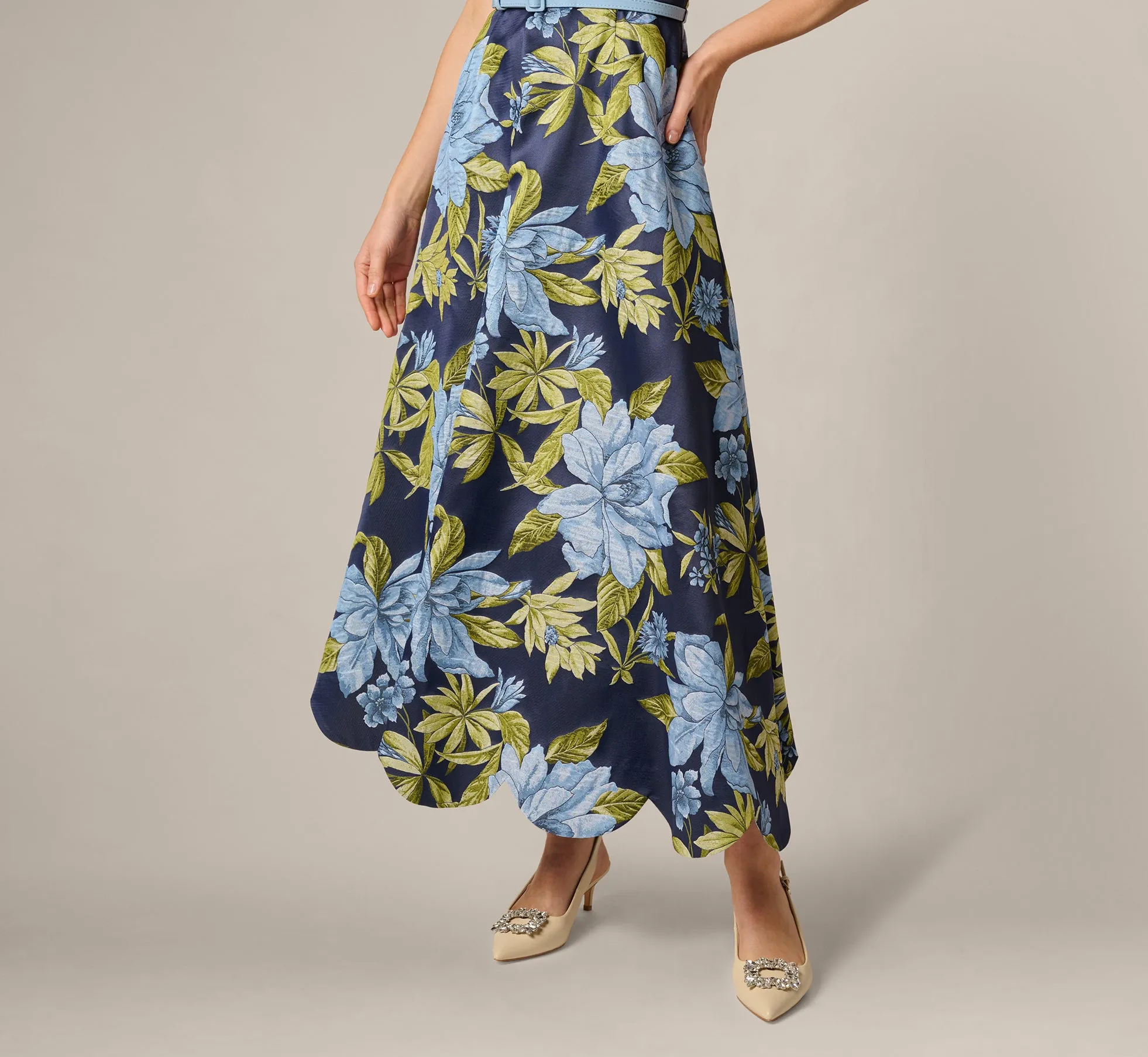 Floral Jacquard Sweetheart Scalloped Ankle Dress In Blue Multi sold by Adrianna Papell product image thumbnail 5