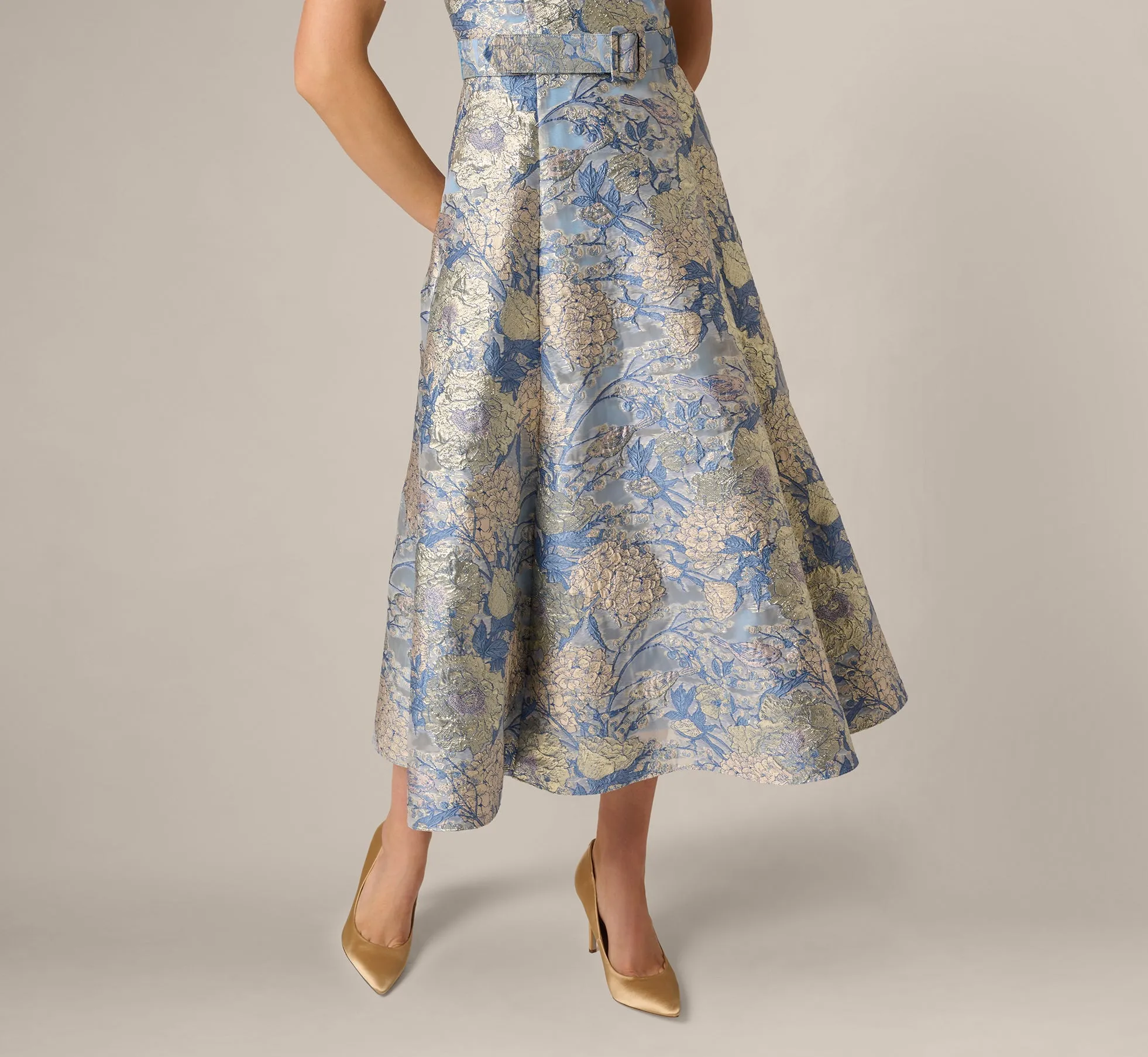 Hydrangea Floral Jacquard Collared Midi Dress In Blue Multi sold by Adrianna Papell product image thumbnail 5