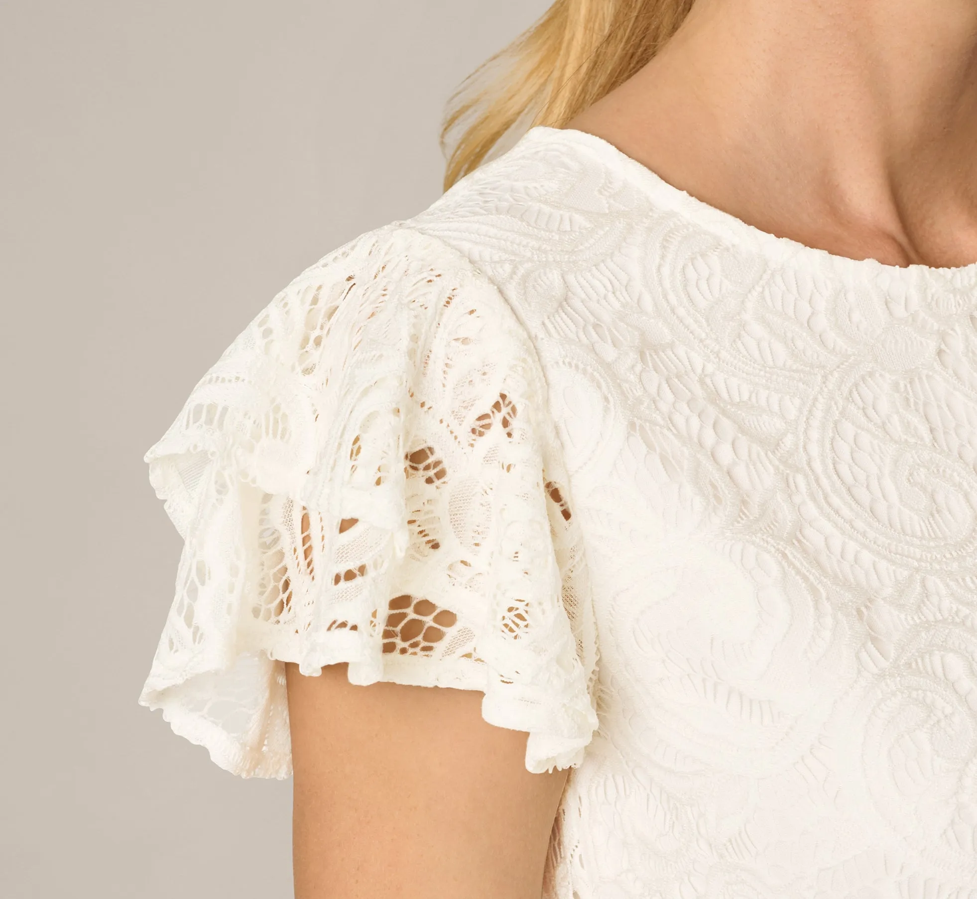 Lace Top With Ruffled Sleeves In Natural sold by Adrianna Papell product image thumbnail 4