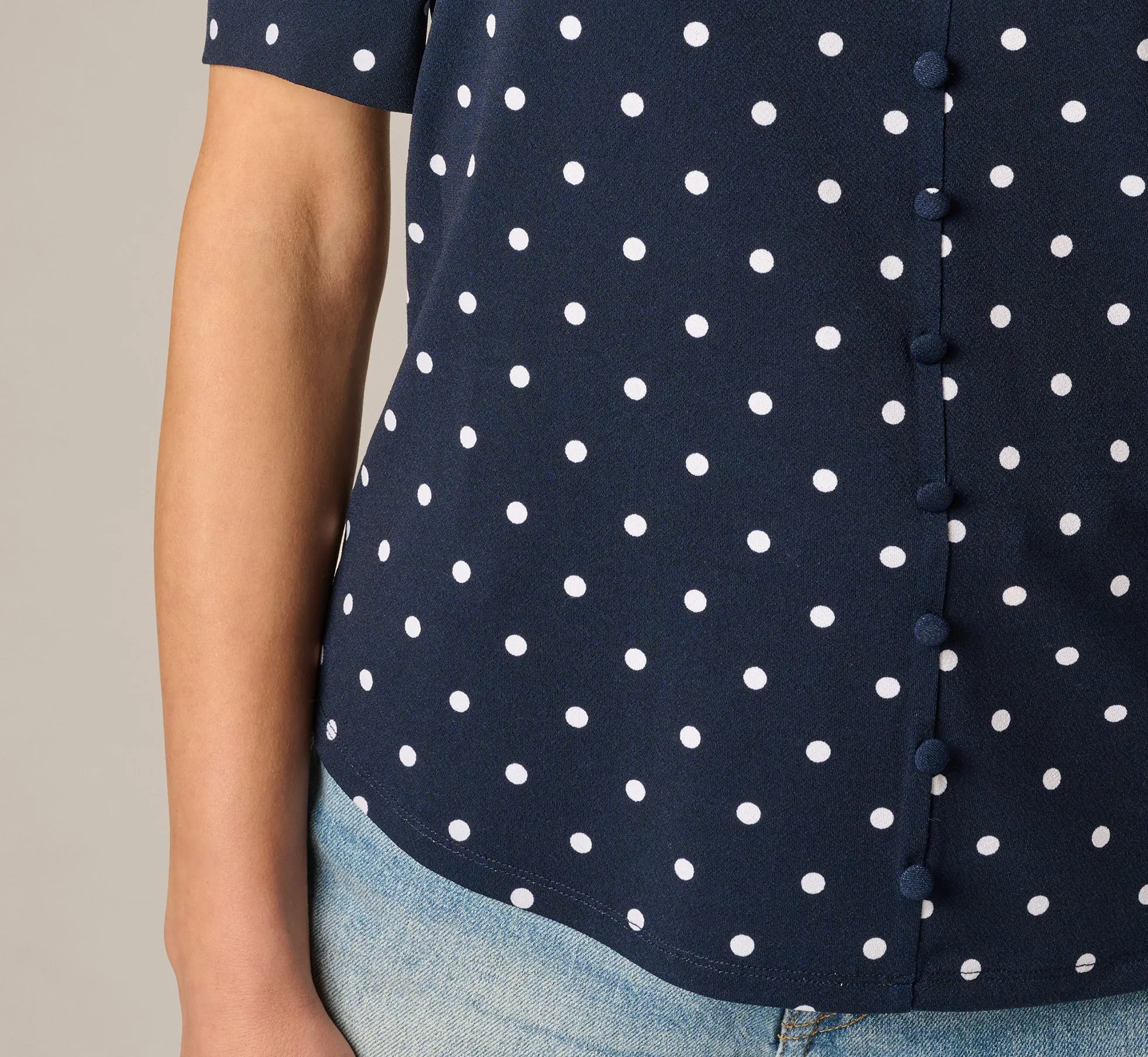 Puff Sleeve Ruffle Collared Top In Navy Ivory Timeless Dot sold by Adrianna Papell product image thumbnail 5