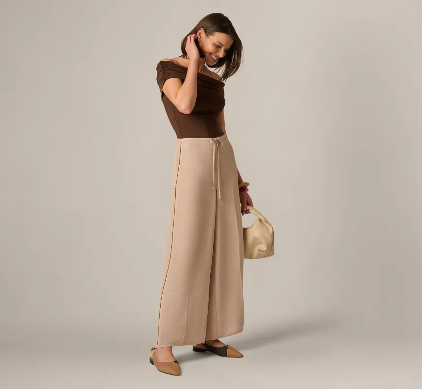 Wide Leg Airflow Braided Trim Pant In Bamboo made by Adrianna Papell
