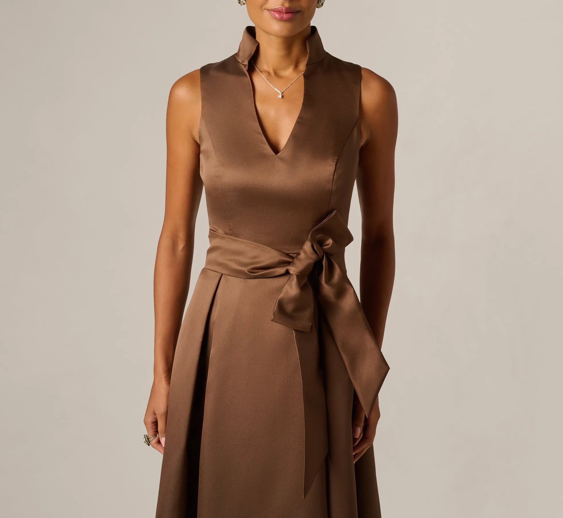 Sleeveless Queen Anne Tie Front Ballgown In Espresso sold by Adrianna Papell product image thumbnail 3