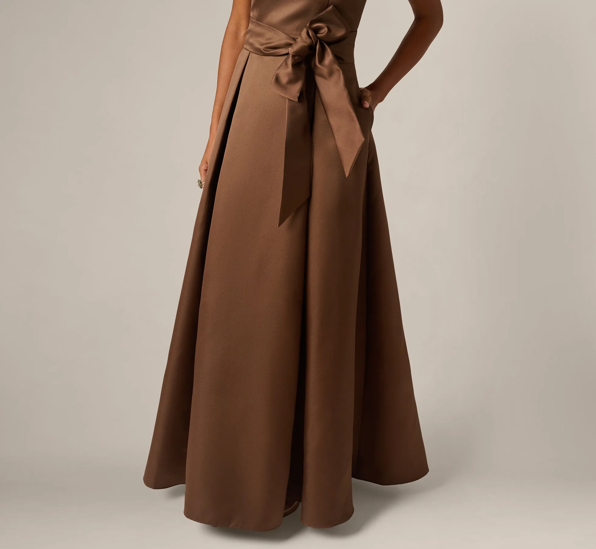 Sleeveless Queen Anne Tie Front Ballgown In Espresso sold by Adrianna Papell product image thumbnail 4