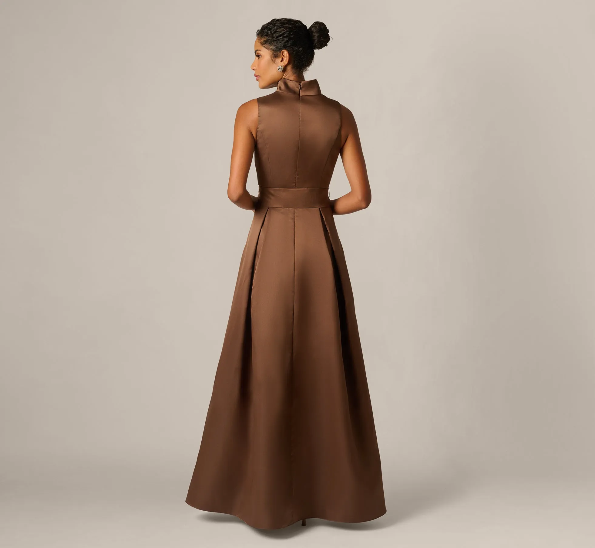 Sleeveless Queen Anne Tie Front Ballgown In Espresso sold by Adrianna Papell product image thumbnail 5
