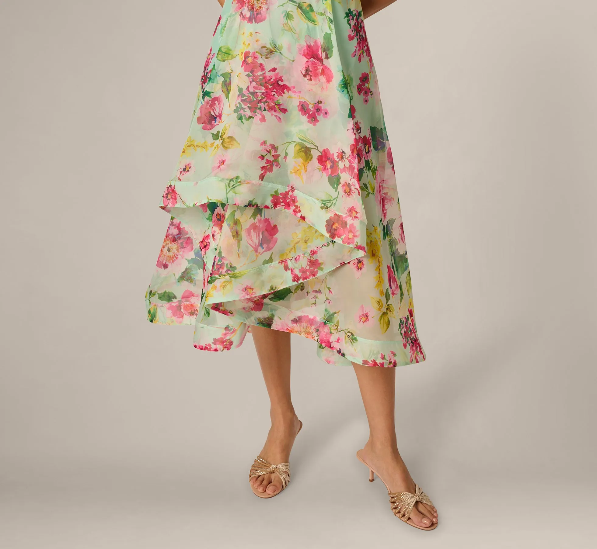 Collared Floral Organza High Low Midi Dress In Mint Multi sold by Adrianna Papell product image thumbnail 4