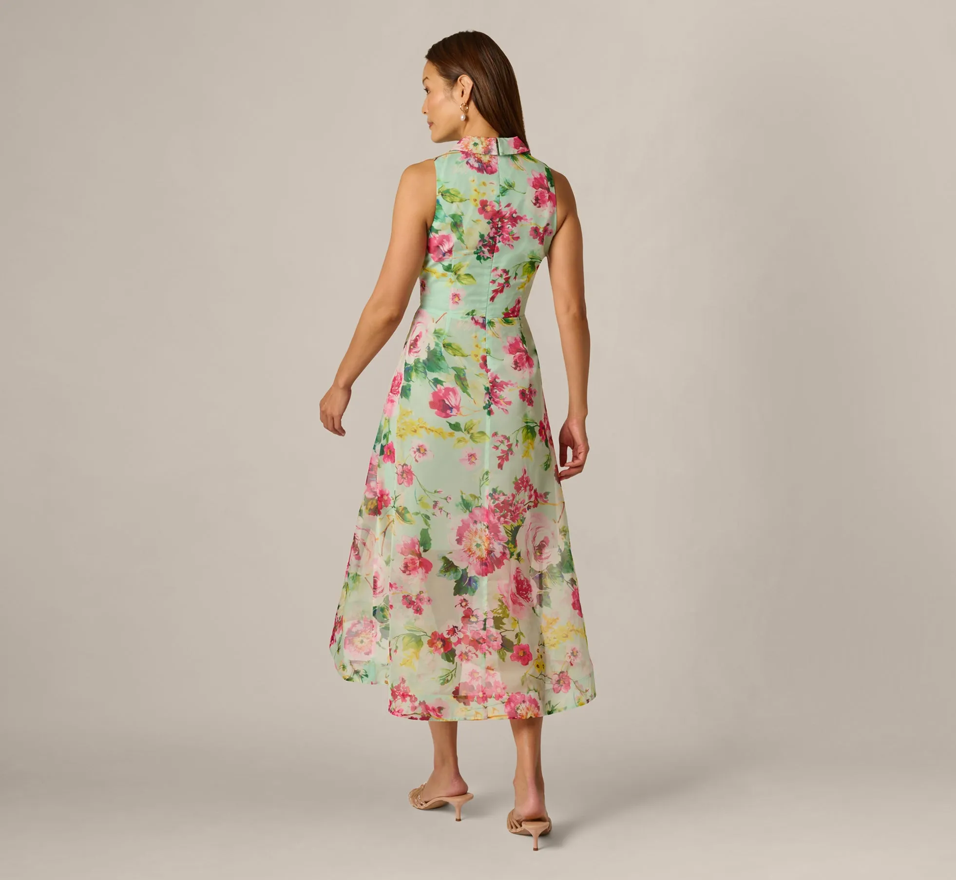 Collared Floral Organza High Low Midi Dress In Mint Multi sold by Adrianna Papell product image thumbnail 5
