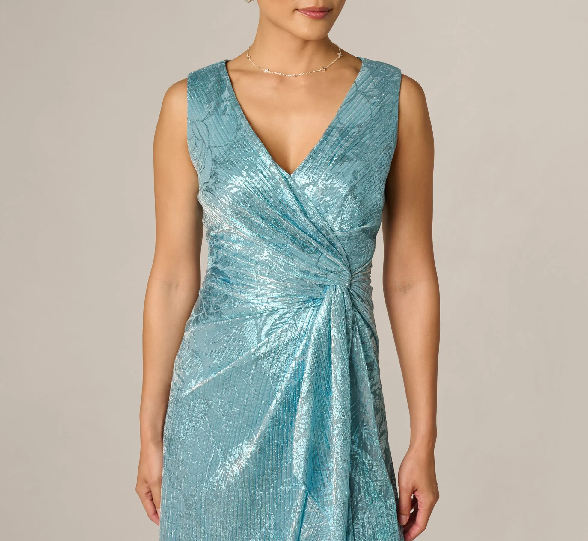 Crinkle Metallic Floral Draped Gown In Blue sold by Adrianna Papell product image thumbnail 3