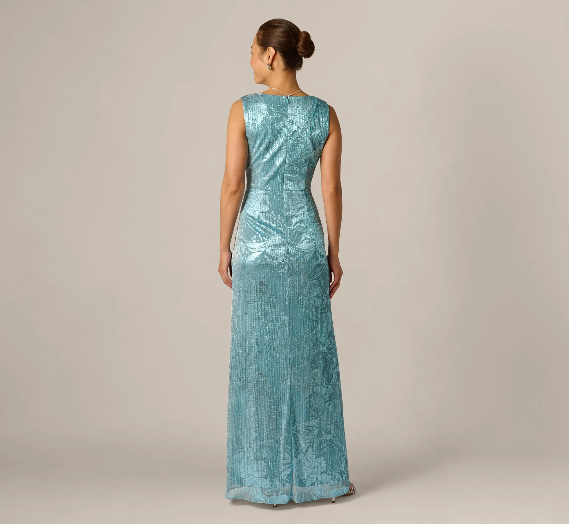 Crinkle Metallic Floral Draped Gown In Blue sold by Adrianna Papell product image thumbnail 5