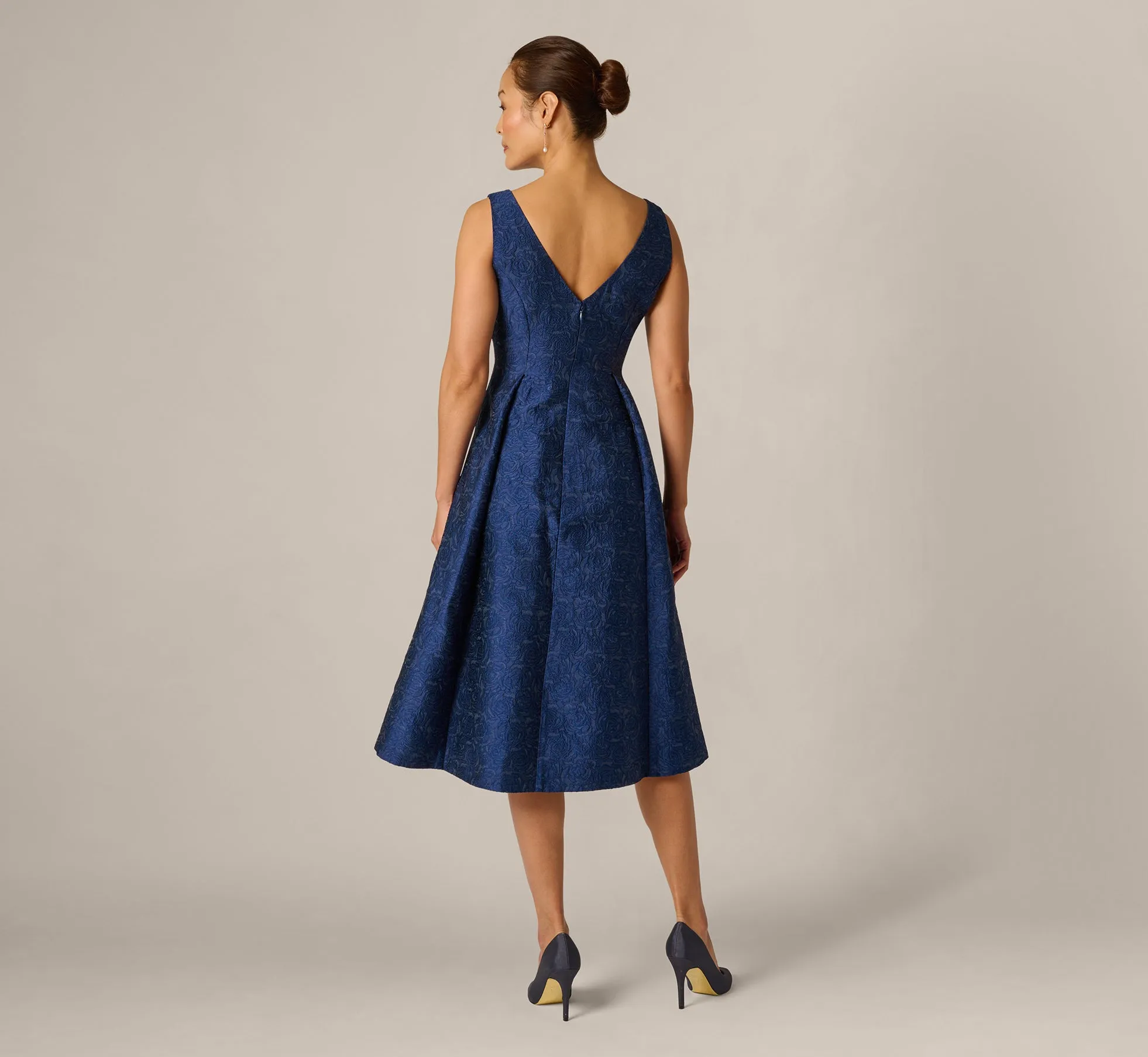 Jacquard Floral Beaded Fit And Flare Midi Dress In Midnight Multi sold by Adrianna Papell product image thumbnail 5