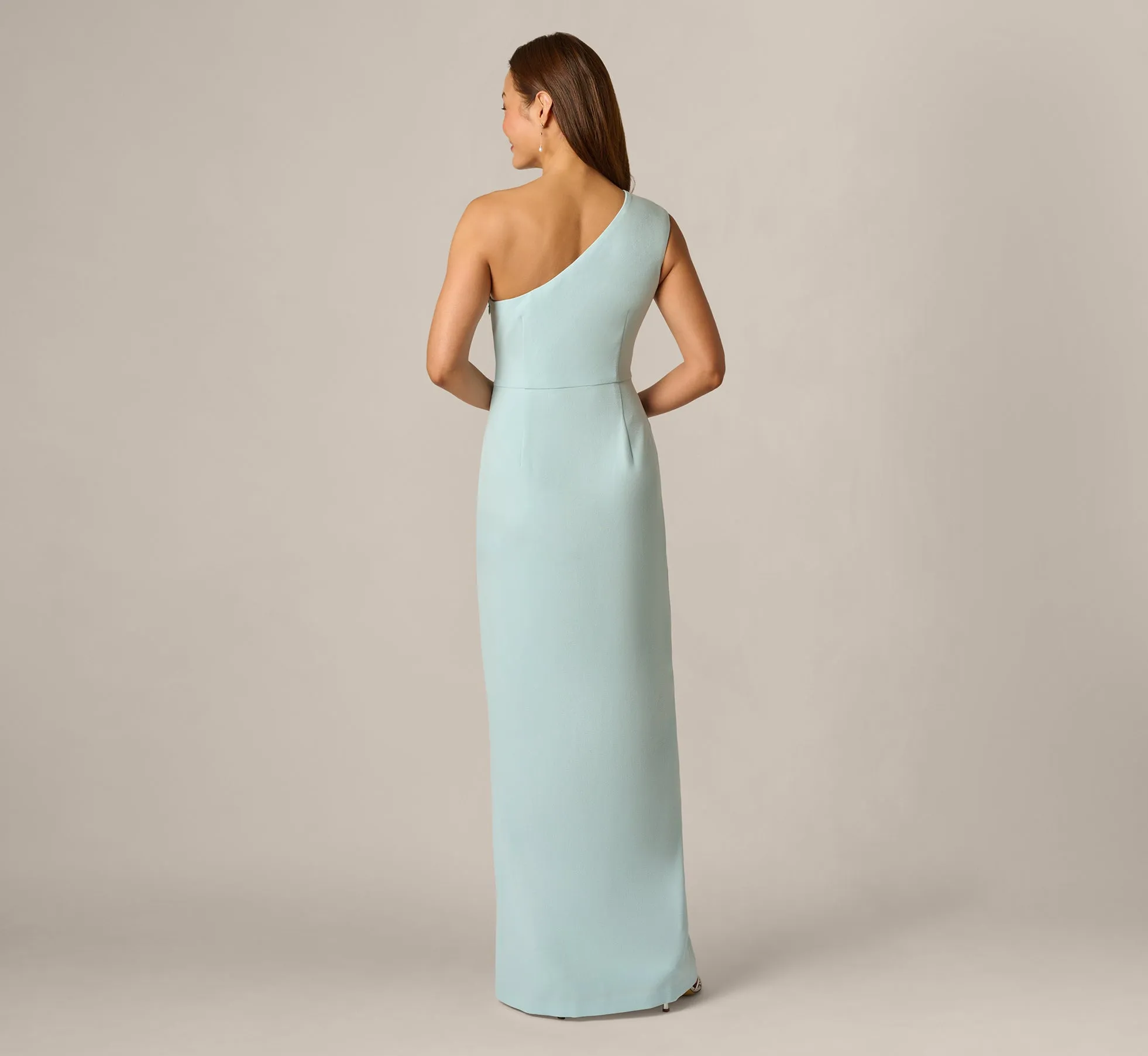 One Shoulder Draped Ruffle Stretch Gown In Clear Sky sold by Adrianna Papell product image thumbnail 5