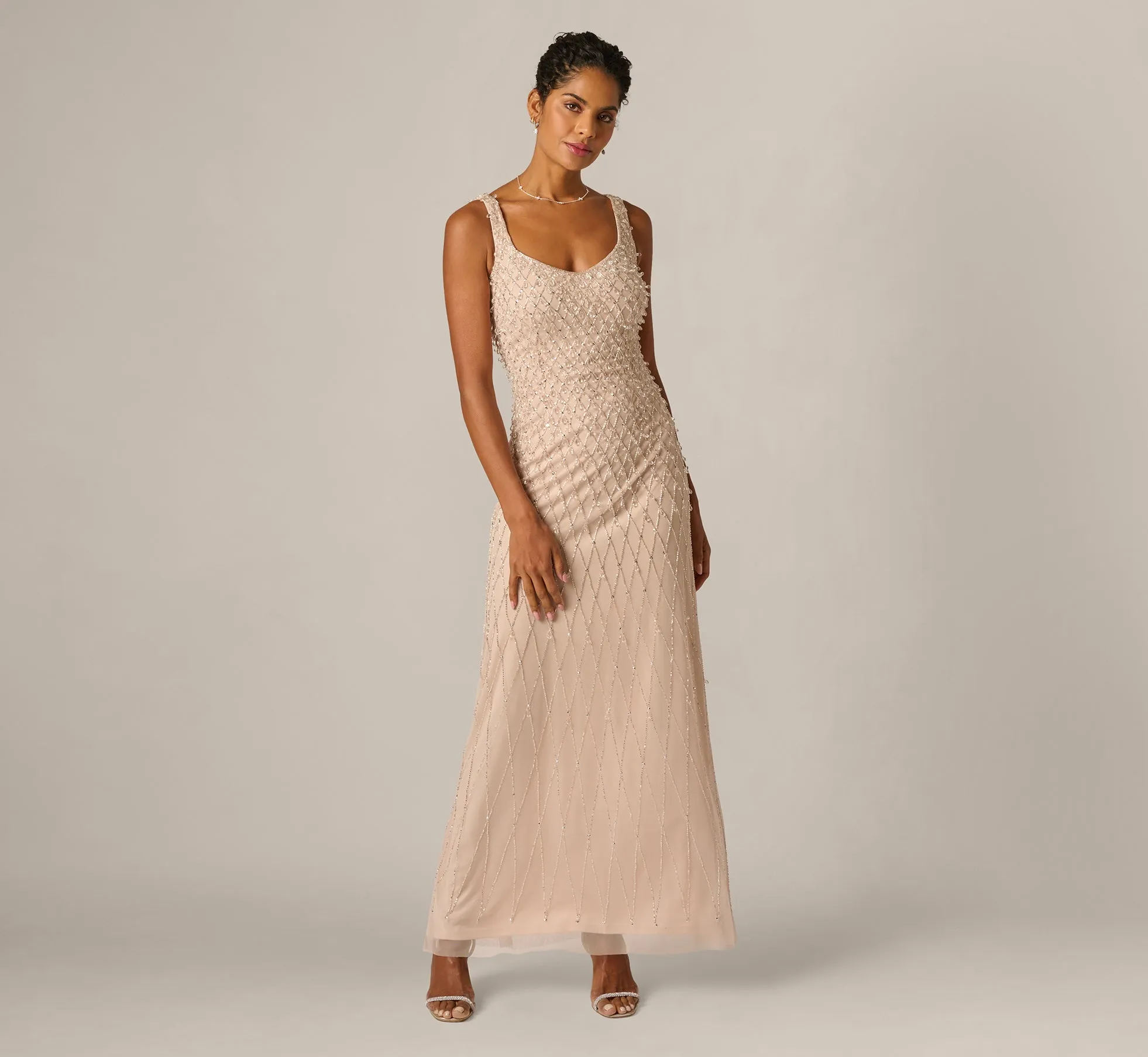 Diamond Beaded Mermaid Gown In Shell sold by Adrianna Papell product image thumbnail 2