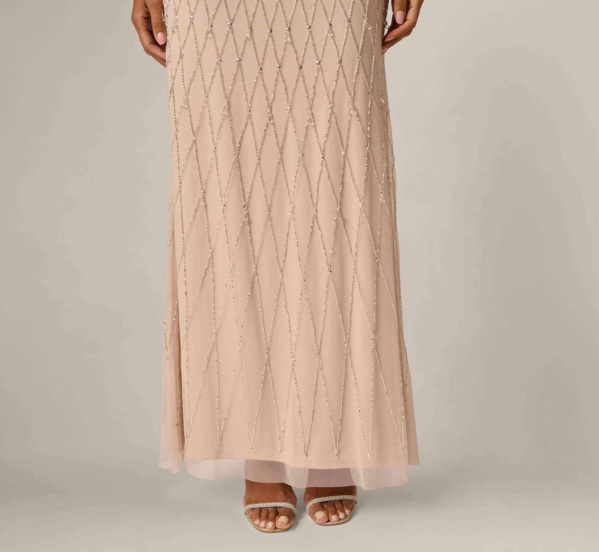 Diamond Beaded Mermaid Gown In Shell sold by Adrianna Papell product image thumbnail 4