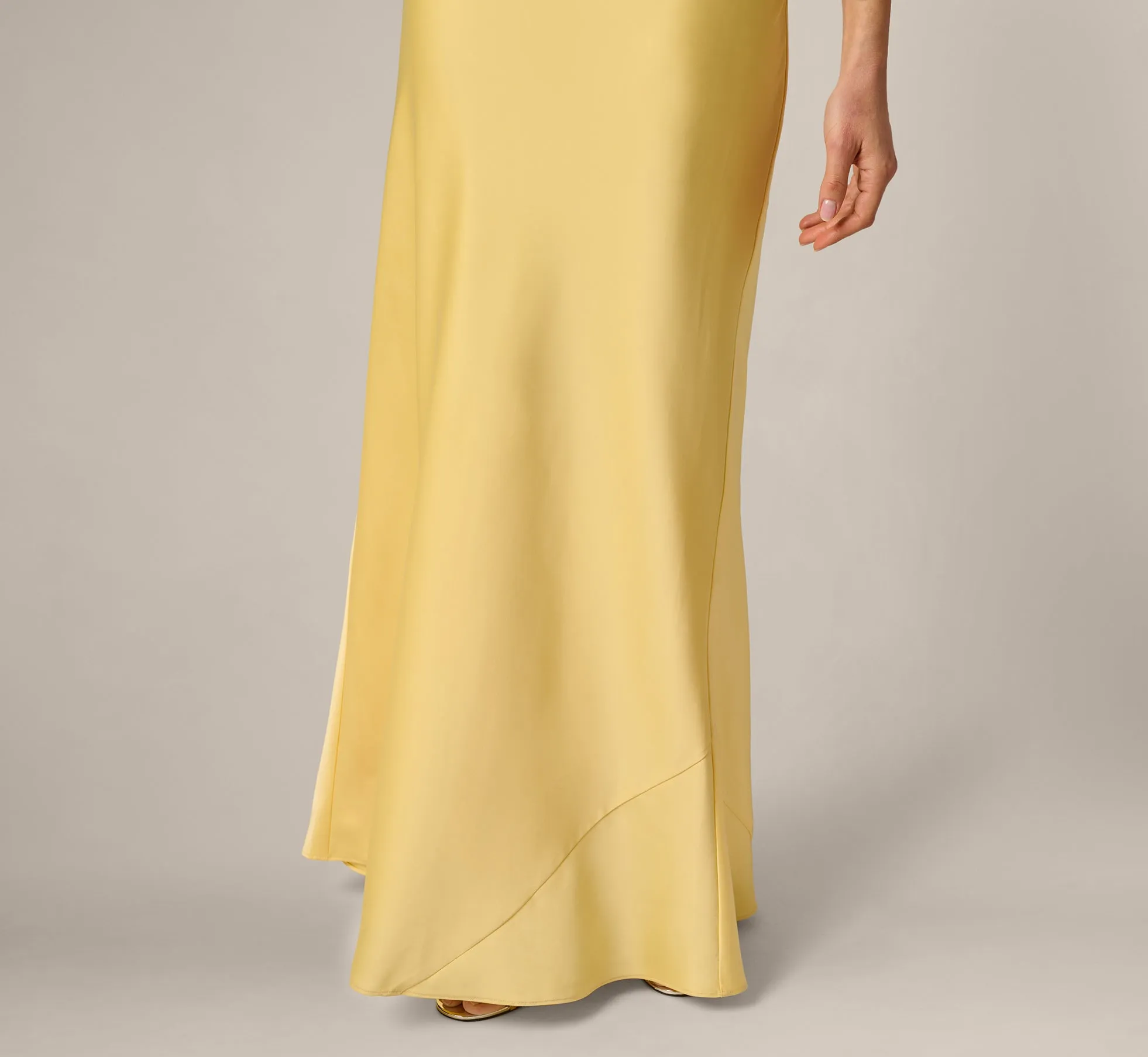 Stretch Satin Flounce Rosette Slip Gown In Butter Yellow sold by Adrianna Papell product image thumbnail 4