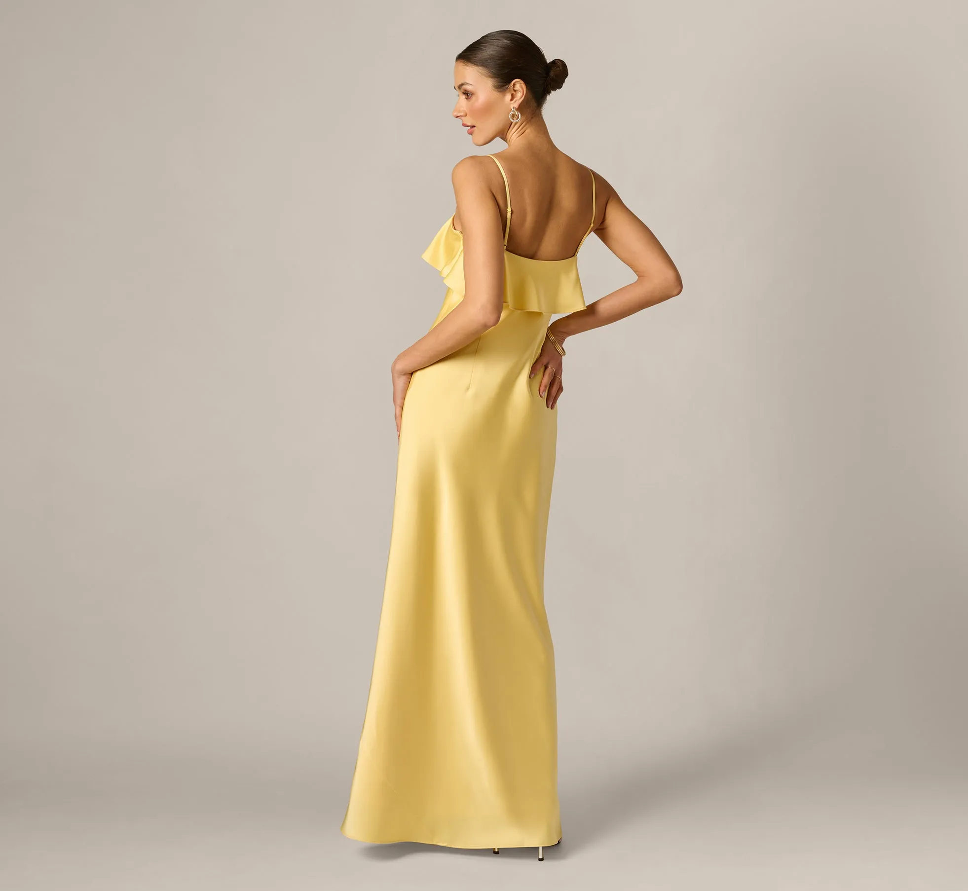 Stretch Satin Flounce Rosette Slip Gown In Butter Yellow sold by Adrianna Papell product image thumbnail 5