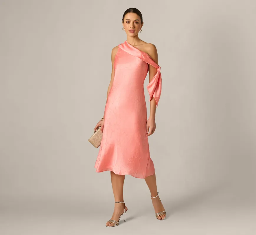 Draped Shoulder Butterfly Jacquard Midi Dress In Coastal Sun made by Adrianna Papell