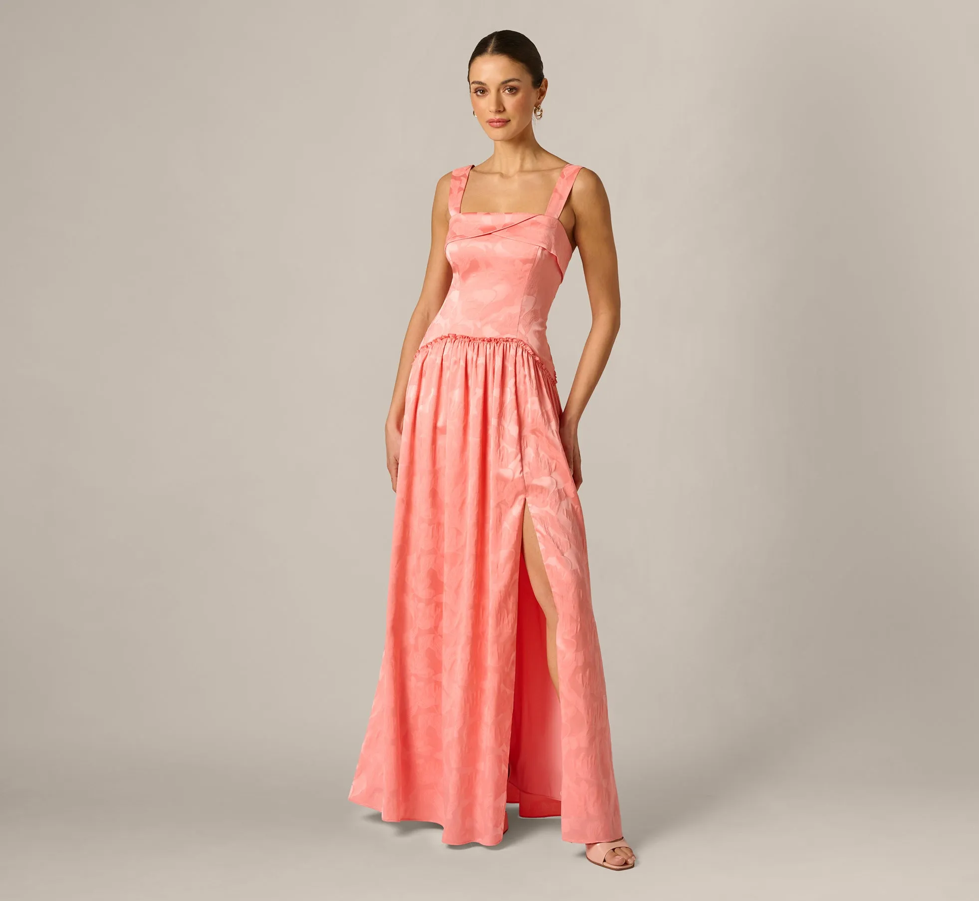 Drop Waist Butterfly Jacquard Gown In Coastal Sun sold by Adrianna Papell product image thumbnail 2