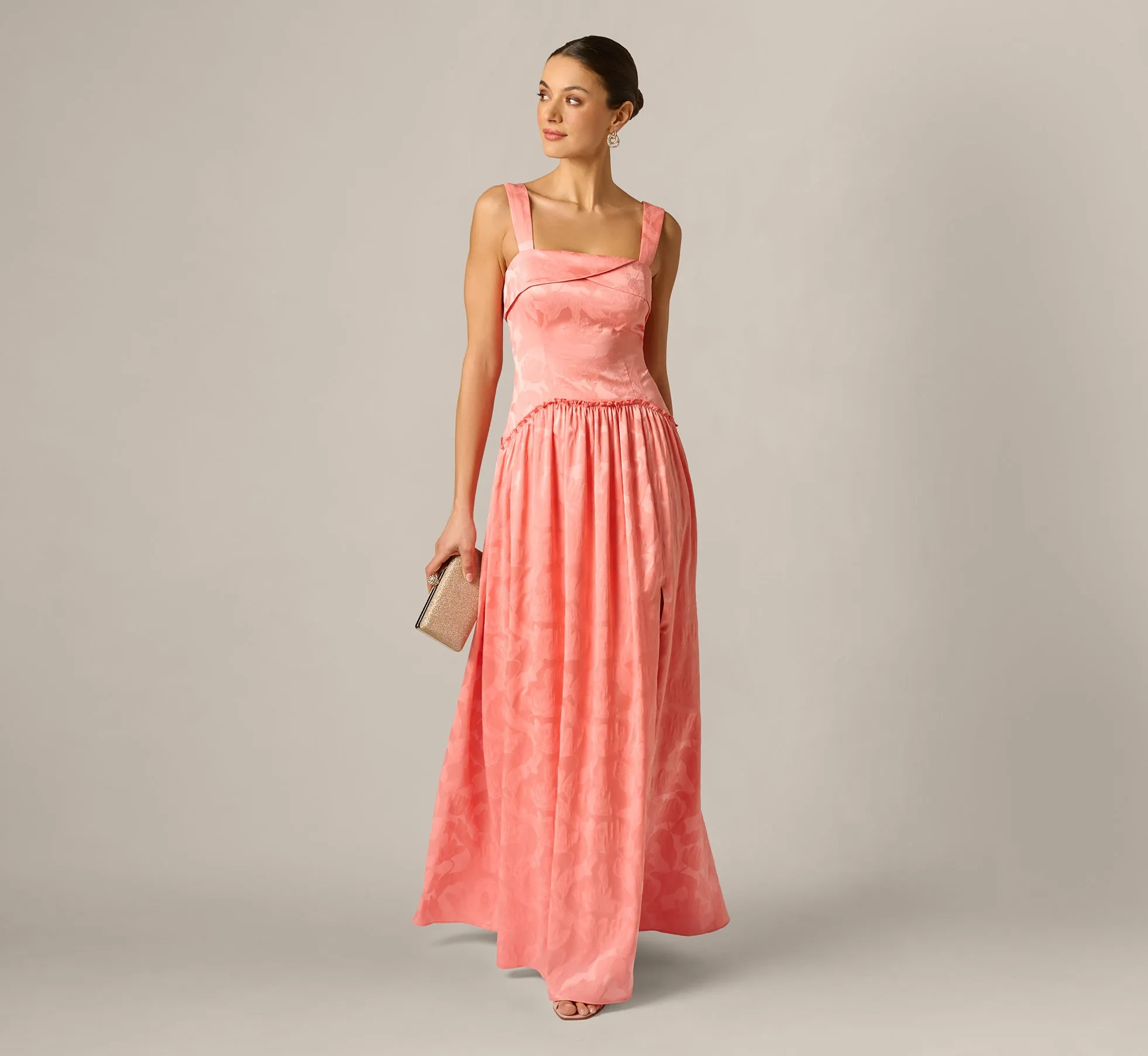 Drop Waist Butterfly Jacquard Gown In Coastal Sun sold by Adrianna Papell