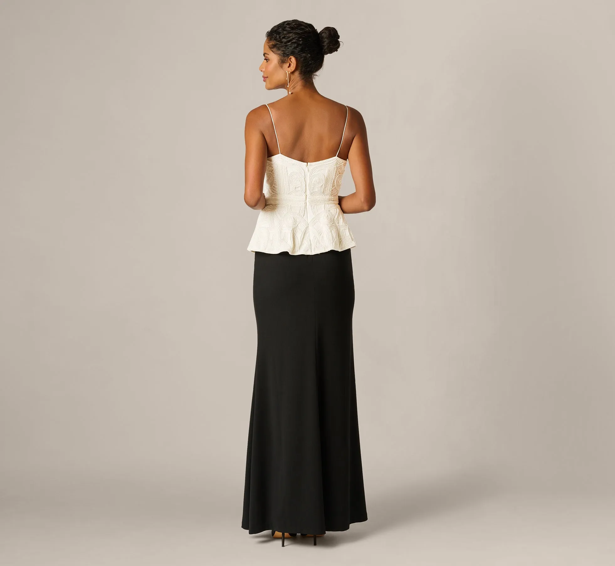 Pearly Beaded Peplum Combo Gown In Black Ivory sold by Adrianna Papell product image thumbnail 5