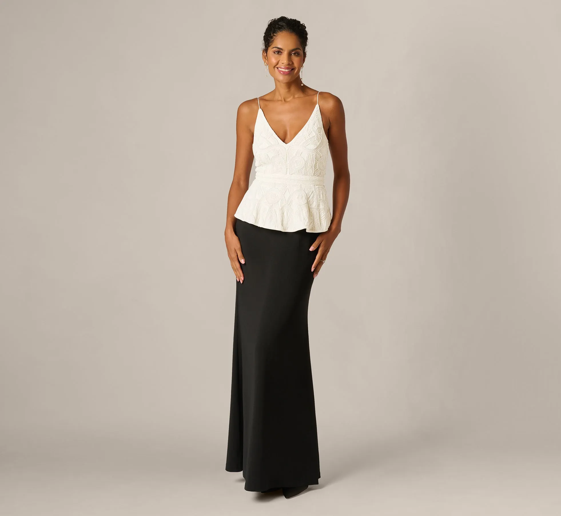 Pearly Beaded Peplum Combo Gown In Black Ivory sold by Adrianna Papell product image thumbnail 2