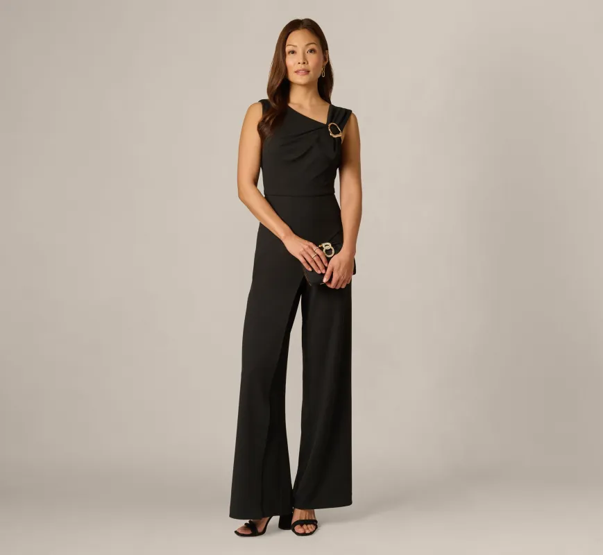 Buckle Shoulder Overlay Stretch Jumpsuit In Black sold by Adrianna Papell
