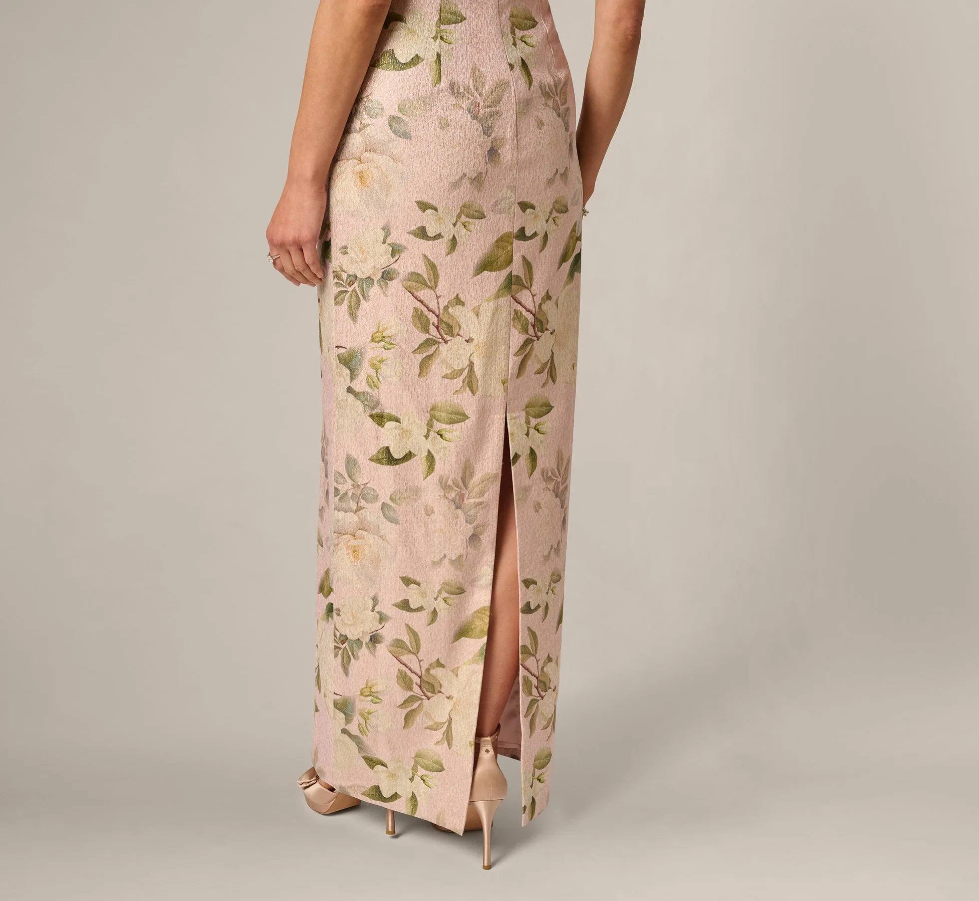 Beaded Square Neck Floral Jacquard Gown In Blush Multi sold by Adrianna Papell product image thumbnail 5