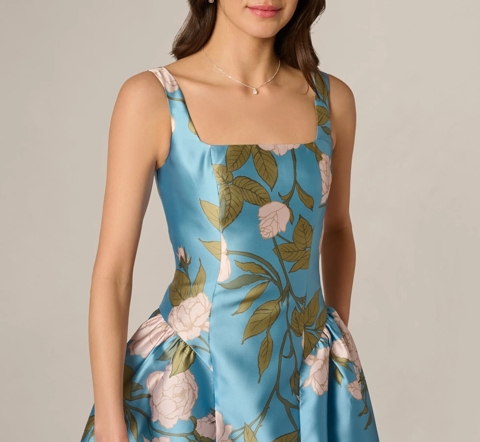 Drop Waist Square Neck Floral Ballgown In Blue Multi sold by Adrianna Papell product image thumbnail 3