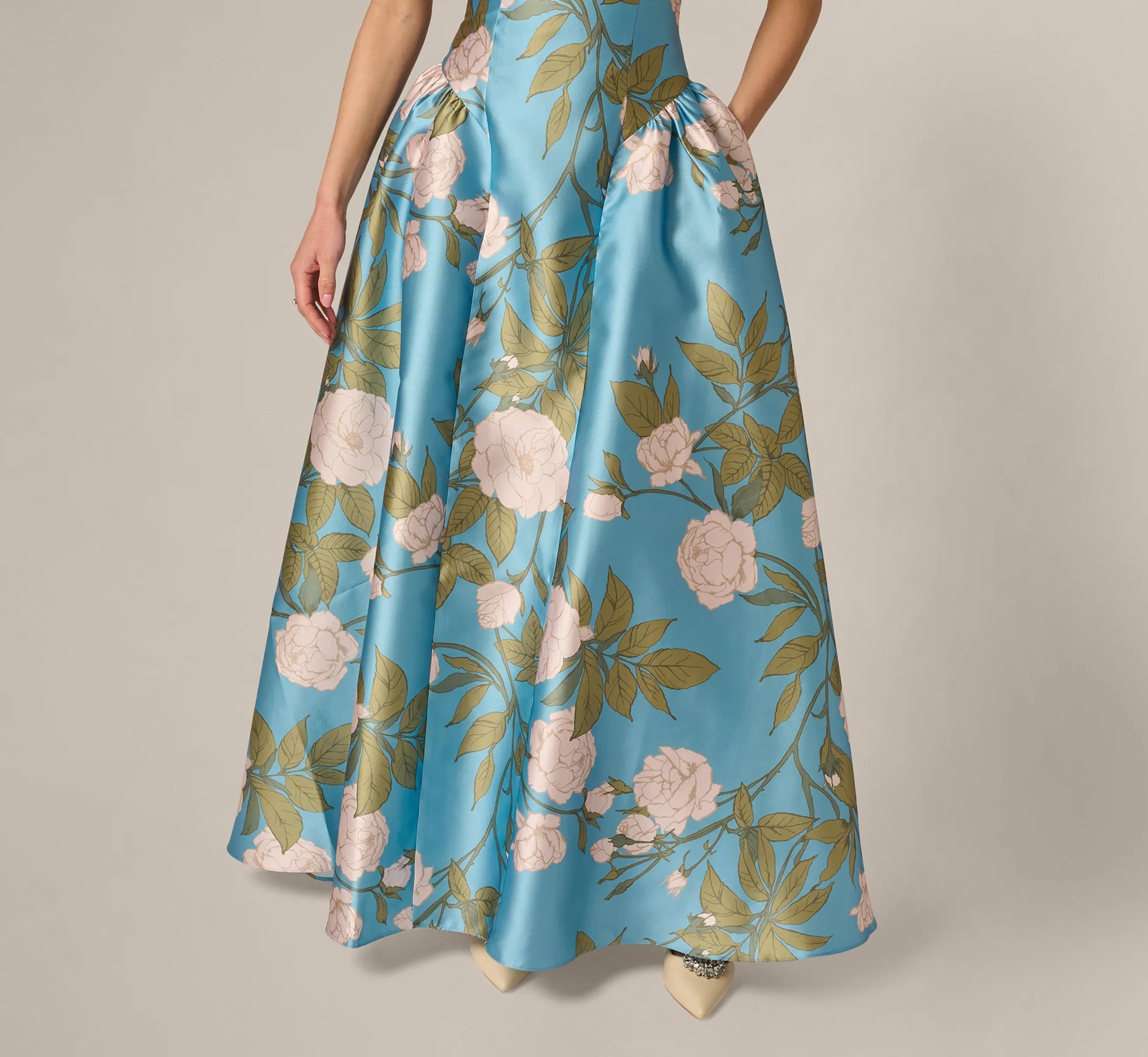 Drop Waist Square Neck Floral Ballgown In Blue Multi sold by Adrianna Papell product image thumbnail 4