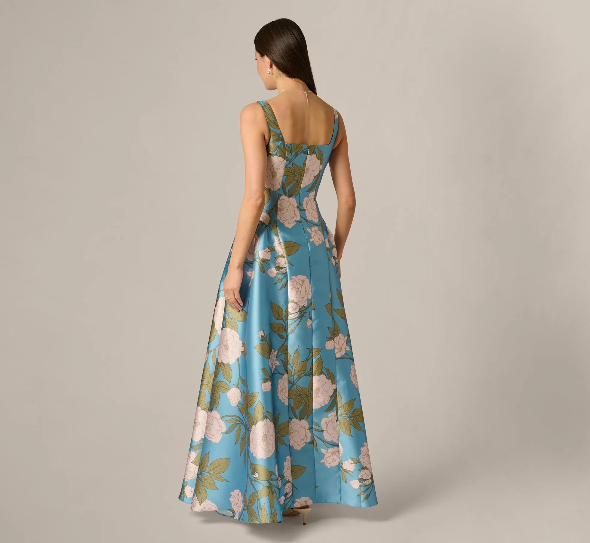 Drop Waist Square Neck Floral Ballgown In Blue Multi sold by Adrianna Papell product image thumbnail 5