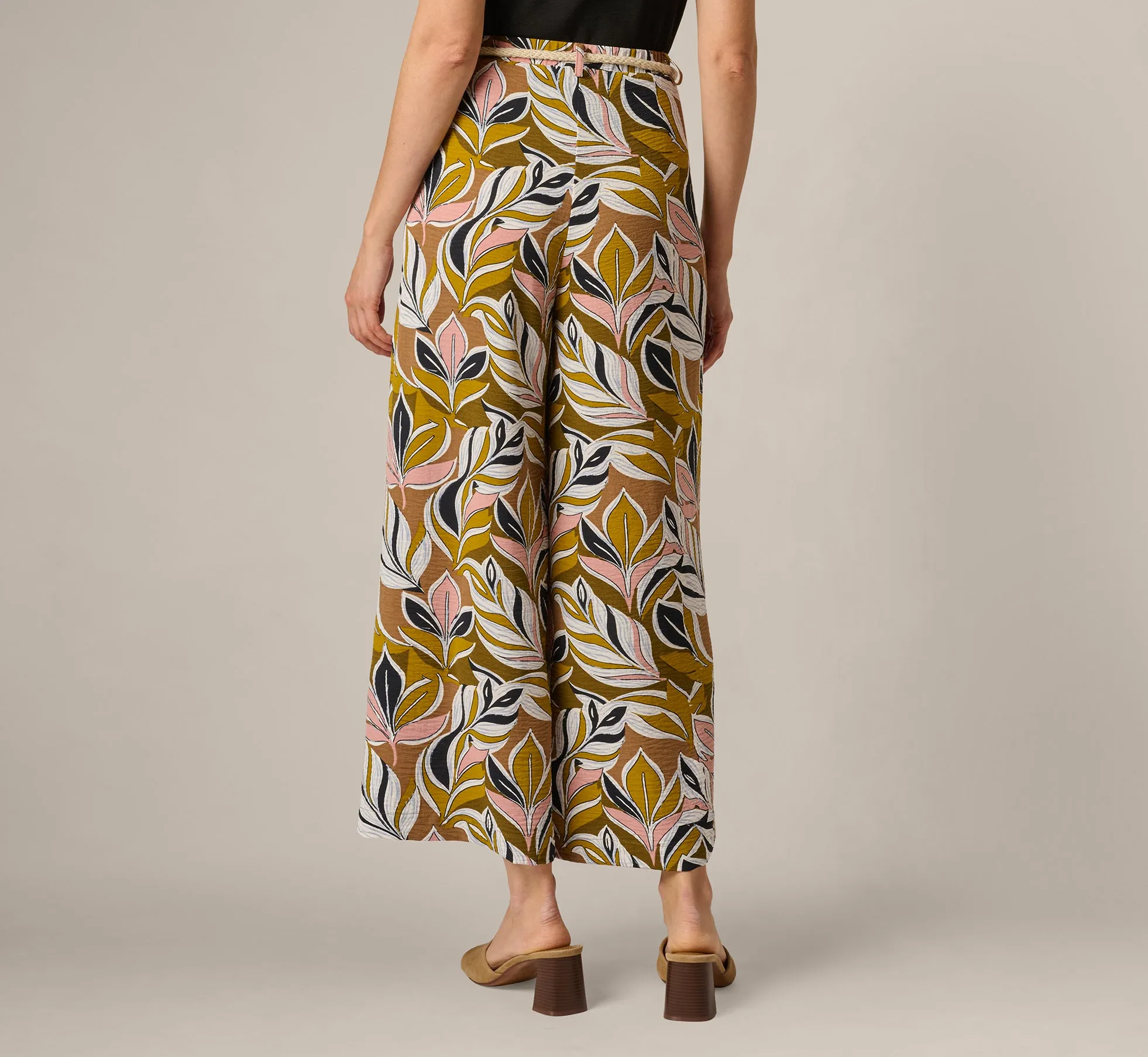 Wide Leg Rope Belt Pants In Amber Green Brushed Leaf sold by Adrianna Papell product image thumbnail 5
