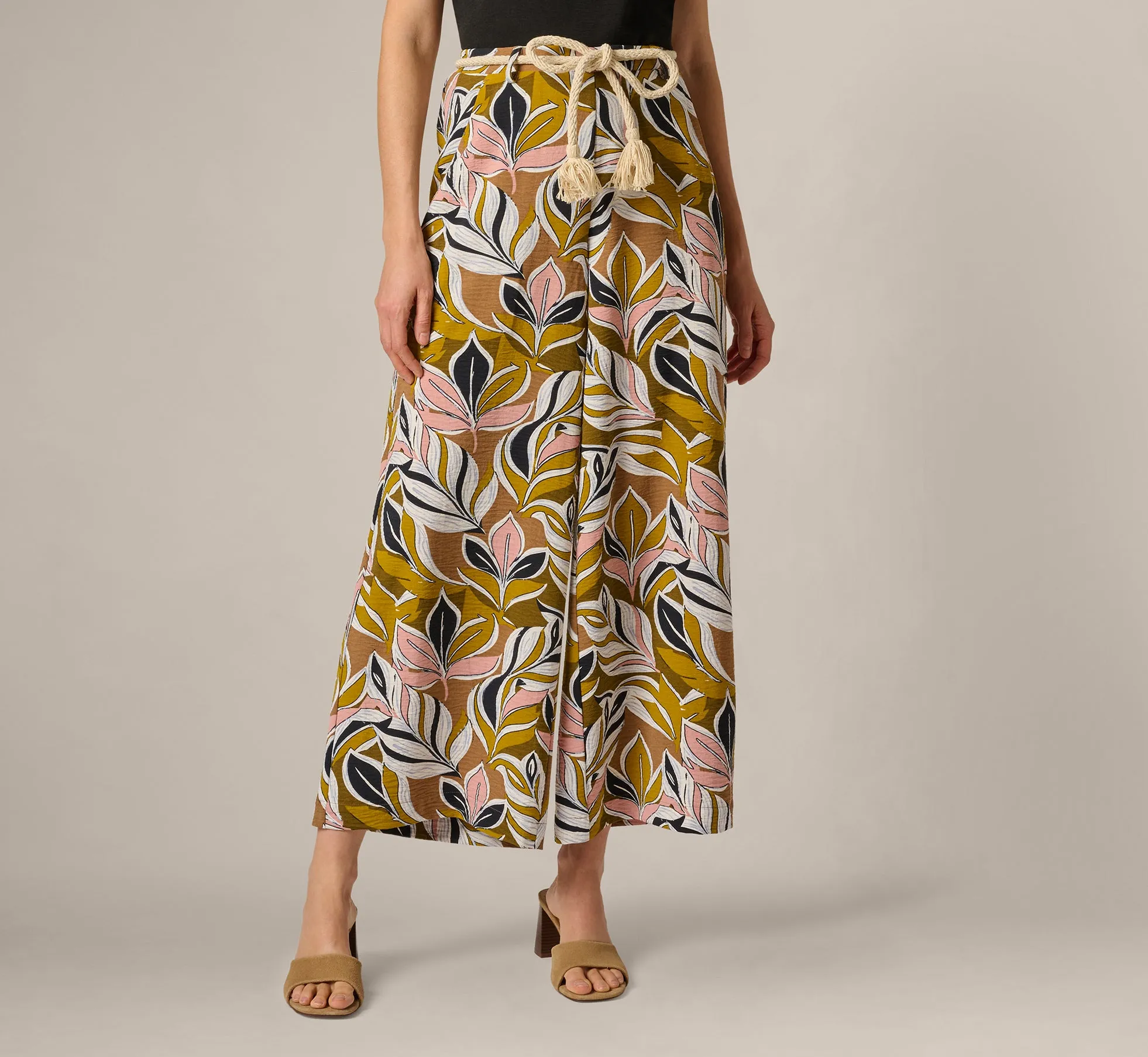 Wide Leg Rope Belt Pants In Amber Green Brushed Leaf sold by Adrianna Papell product image thumbnail 2