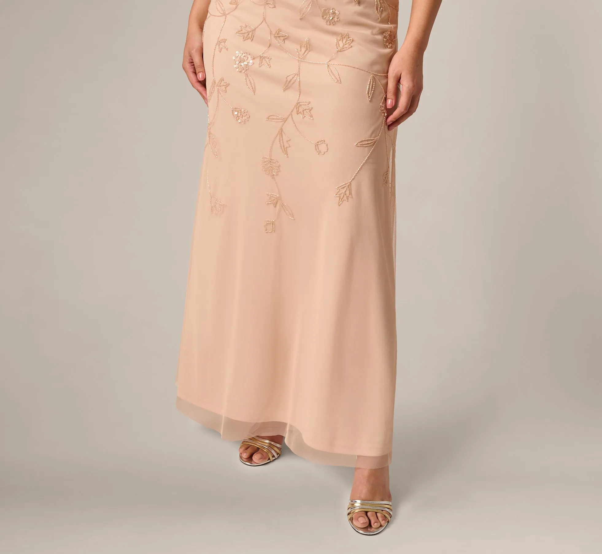 Plus Size Flutter Sleeve Blouson Beaded Gown In Blush sold by Adrianna Papell product image thumbnail 4
