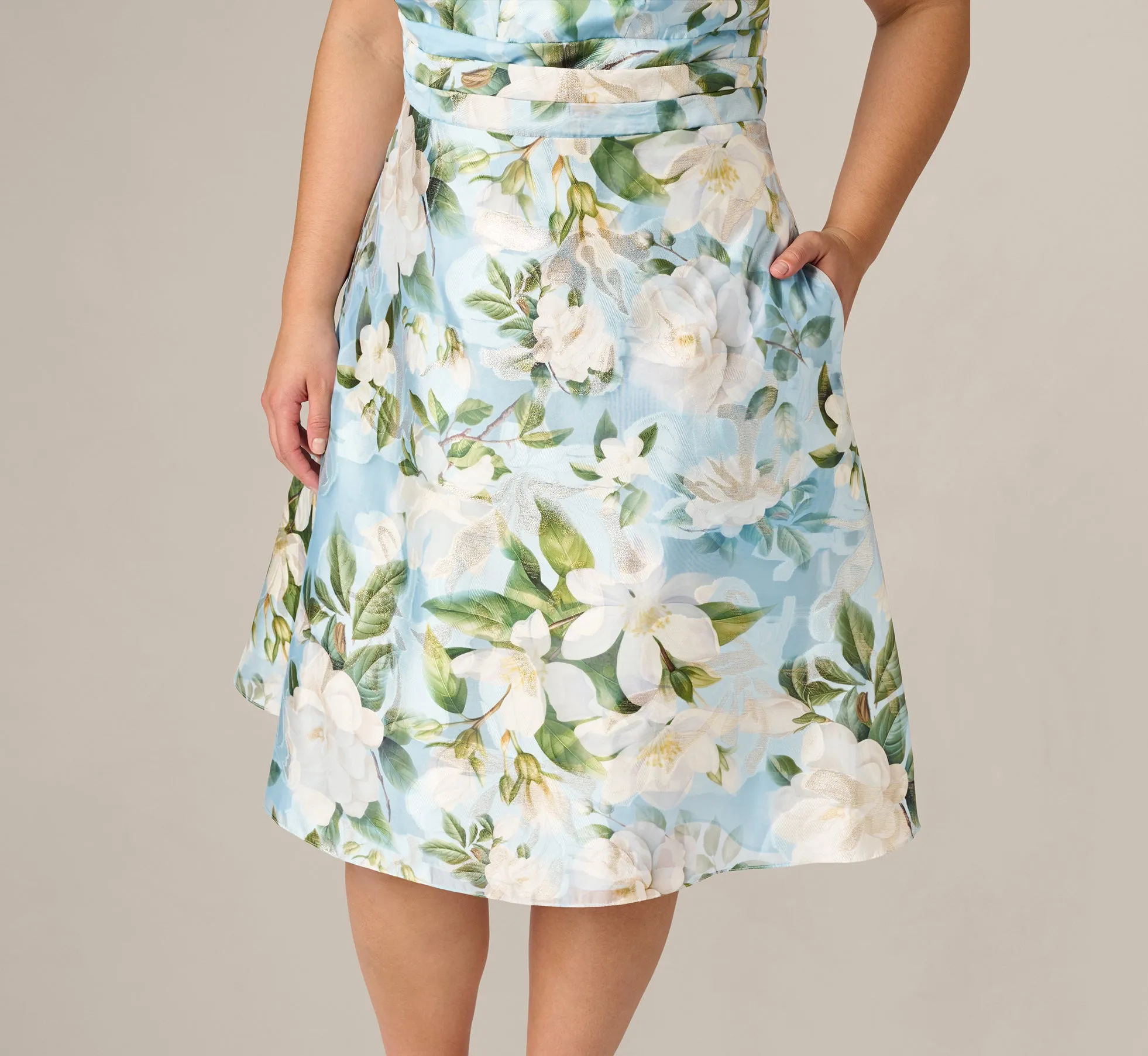 Plus Size Magnolia Floral Jacquard A Line Midi Dress In Blue Multi sold by Adrianna Papell product image thumbnail 4