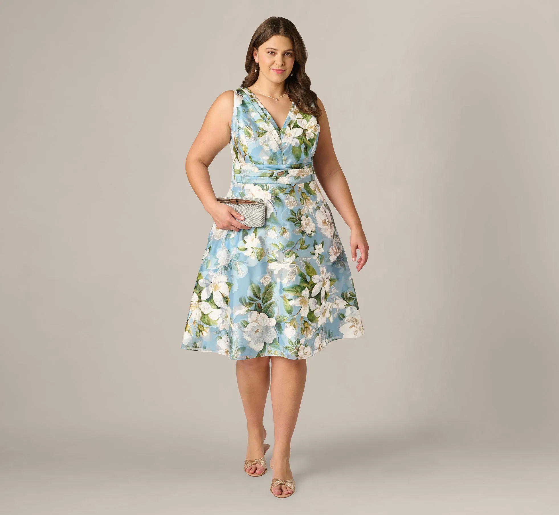 Plus Size Magnolia Floral Jacquard A Line Midi Dress In Blue Multi sold by Adrianna Papell