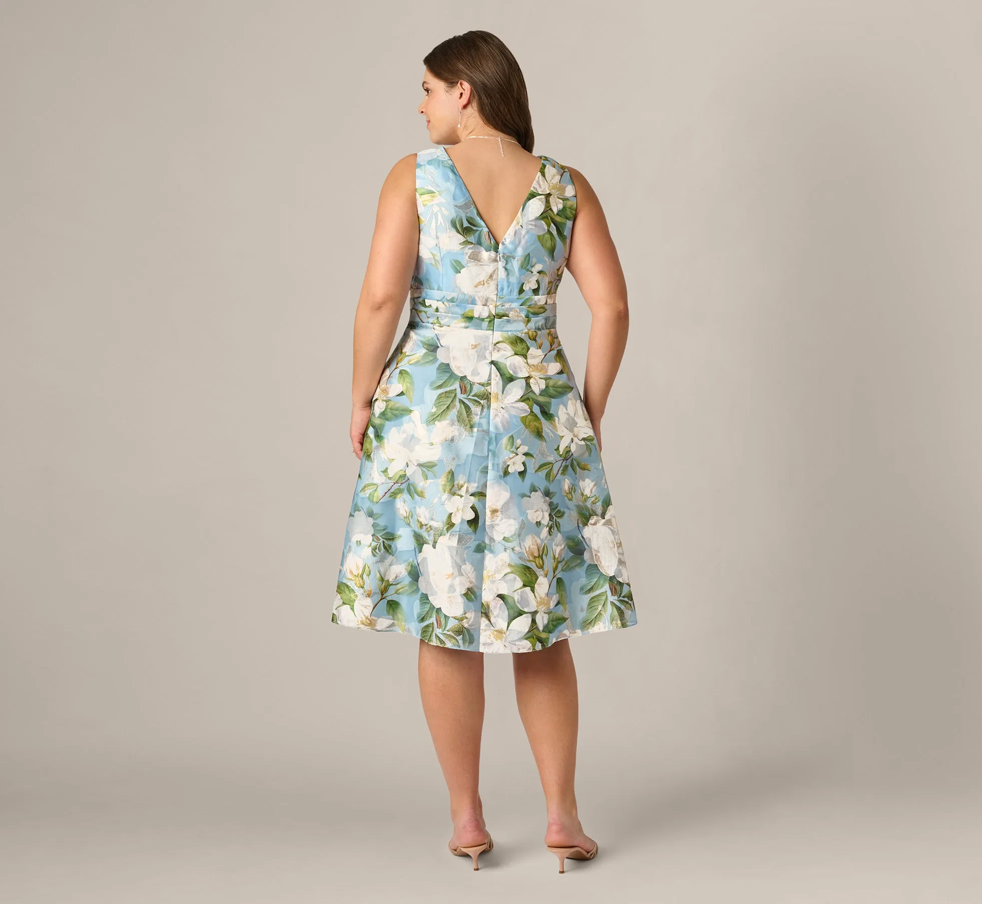 Plus Size Magnolia Floral Jacquard A Line Midi Dress In Blue Multi sold by Adrianna Papell product image thumbnail 5
