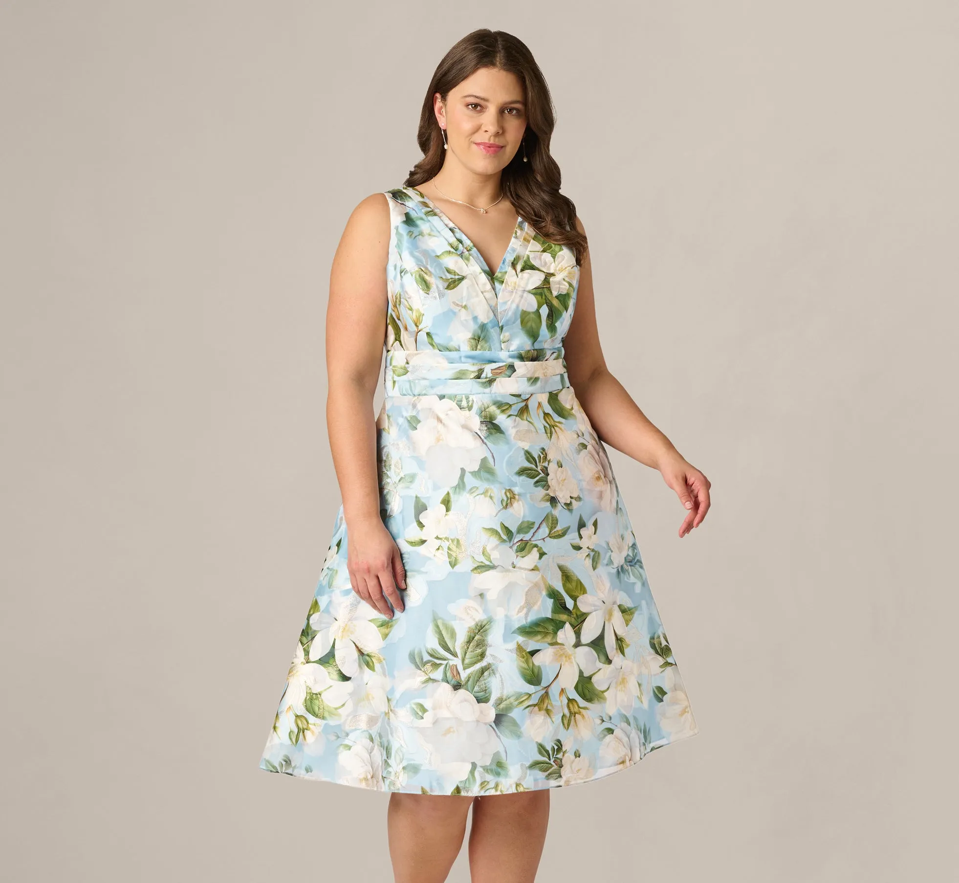 Plus Size Magnolia Floral Jacquard A Line Midi Dress In Blue Multi sold by Adrianna Papell product image thumbnail 2