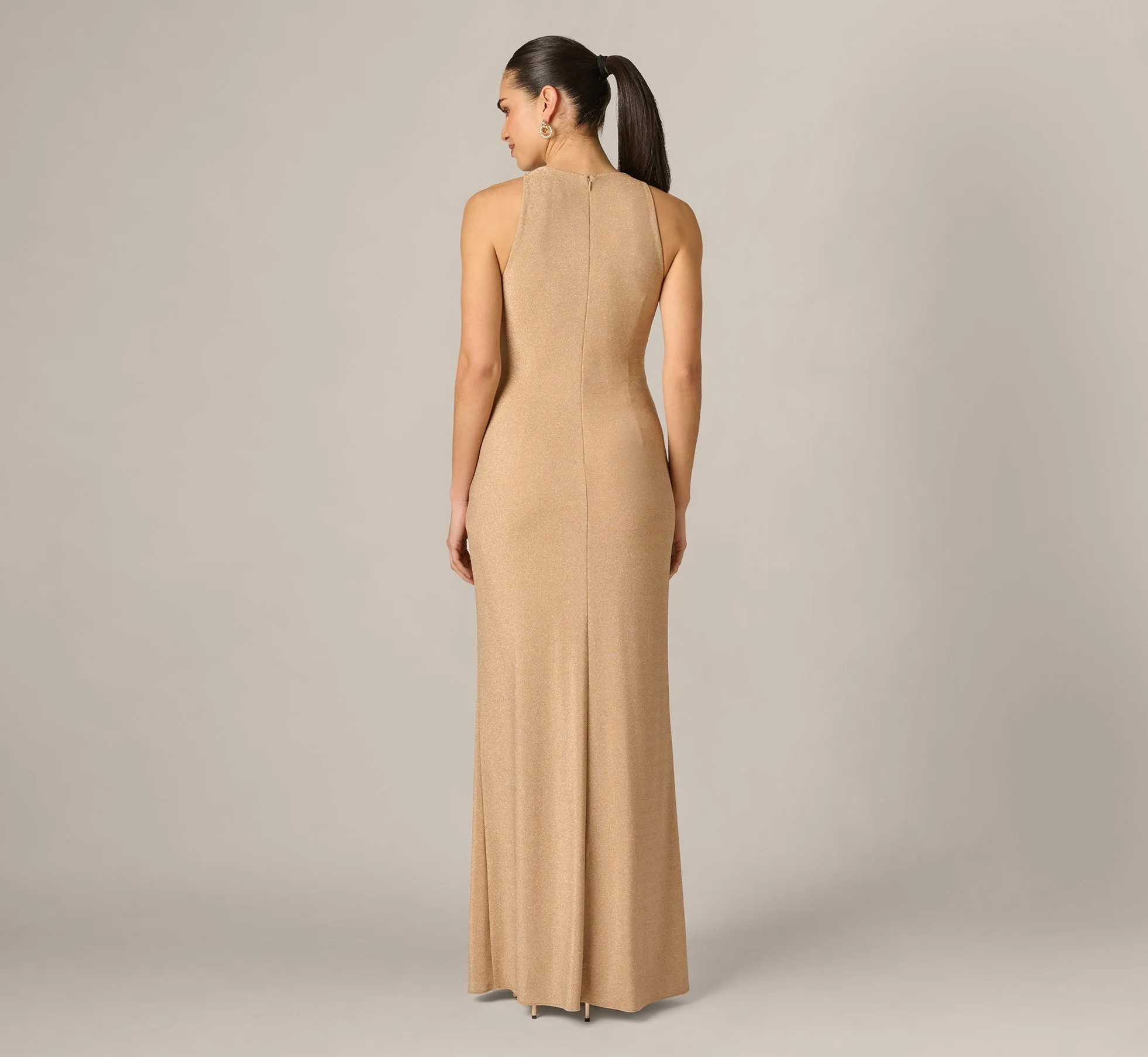 Metallic Stretch Knit Draped Gown In Light Gold sold by Adrianna Papell product image thumbnail 5