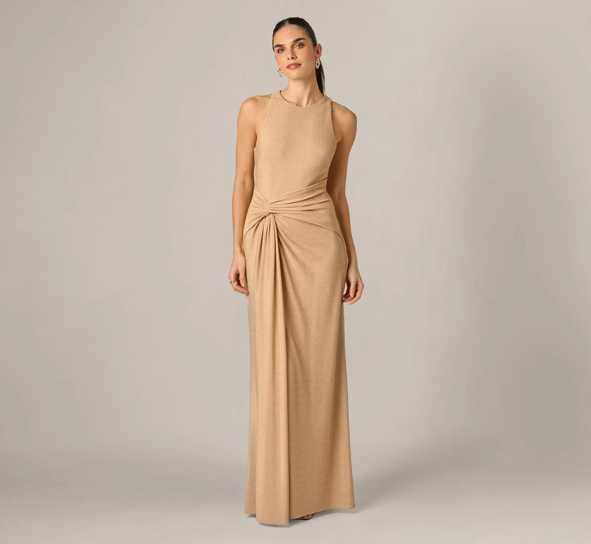 Metallic Stretch Knit Draped Gown In Light Gold sold by Adrianna Papell product image thumbnail 2