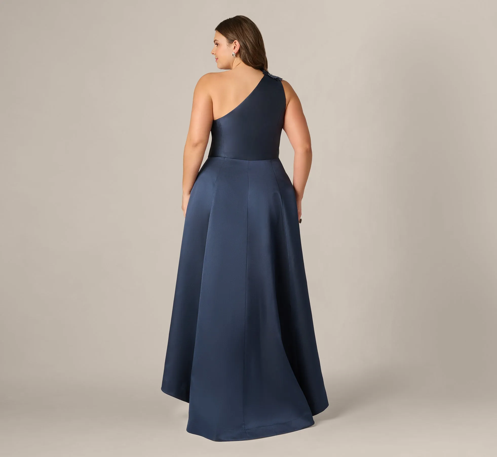 Plus Size One Shoulder Draped Mikado High Low Gown In Midnight sold by Adrianna Papell product image thumbnail 5