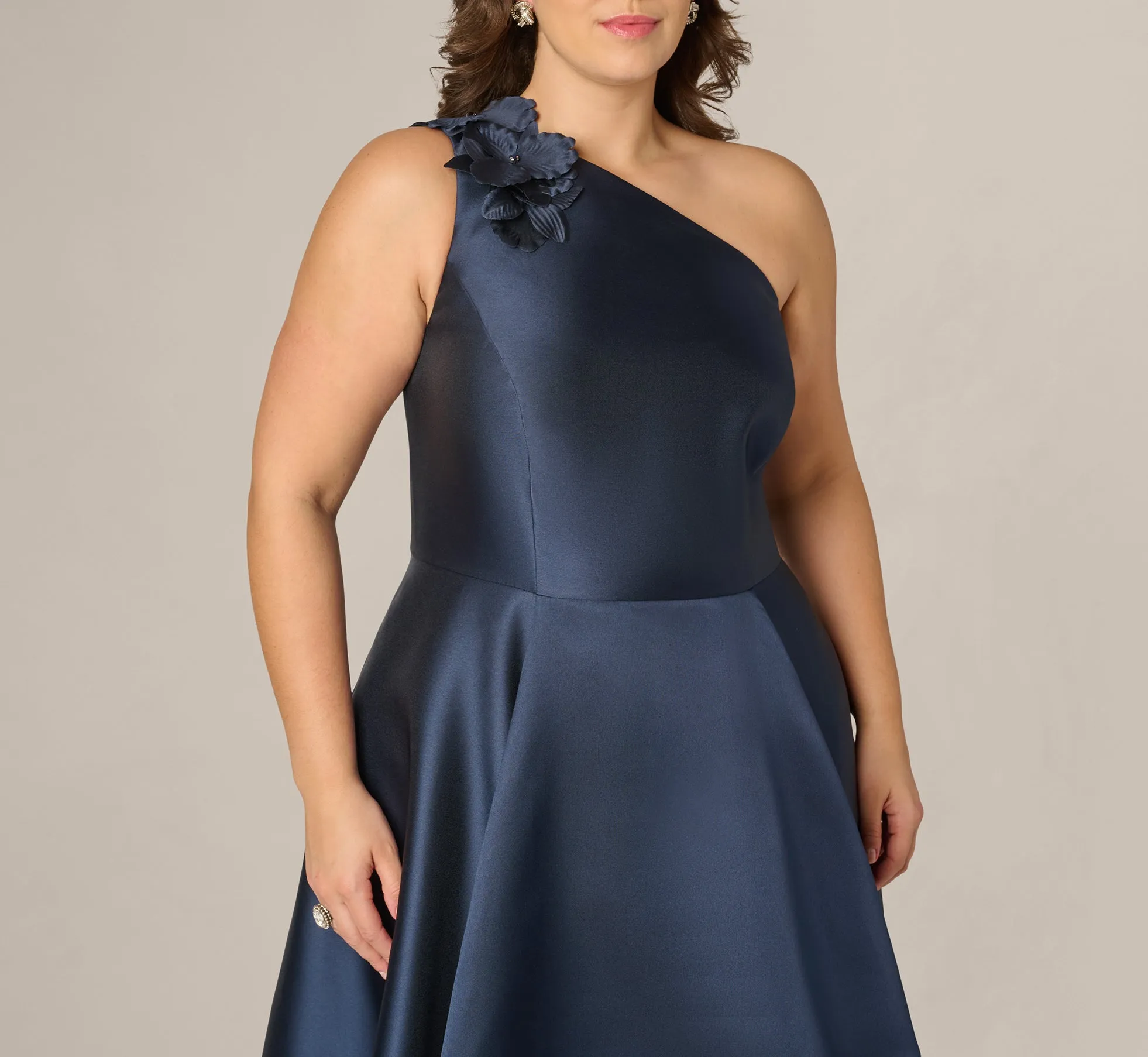 Plus Size One Shoulder Draped Mikado High Low Gown In Midnight sold by Adrianna Papell product image thumbnail 3