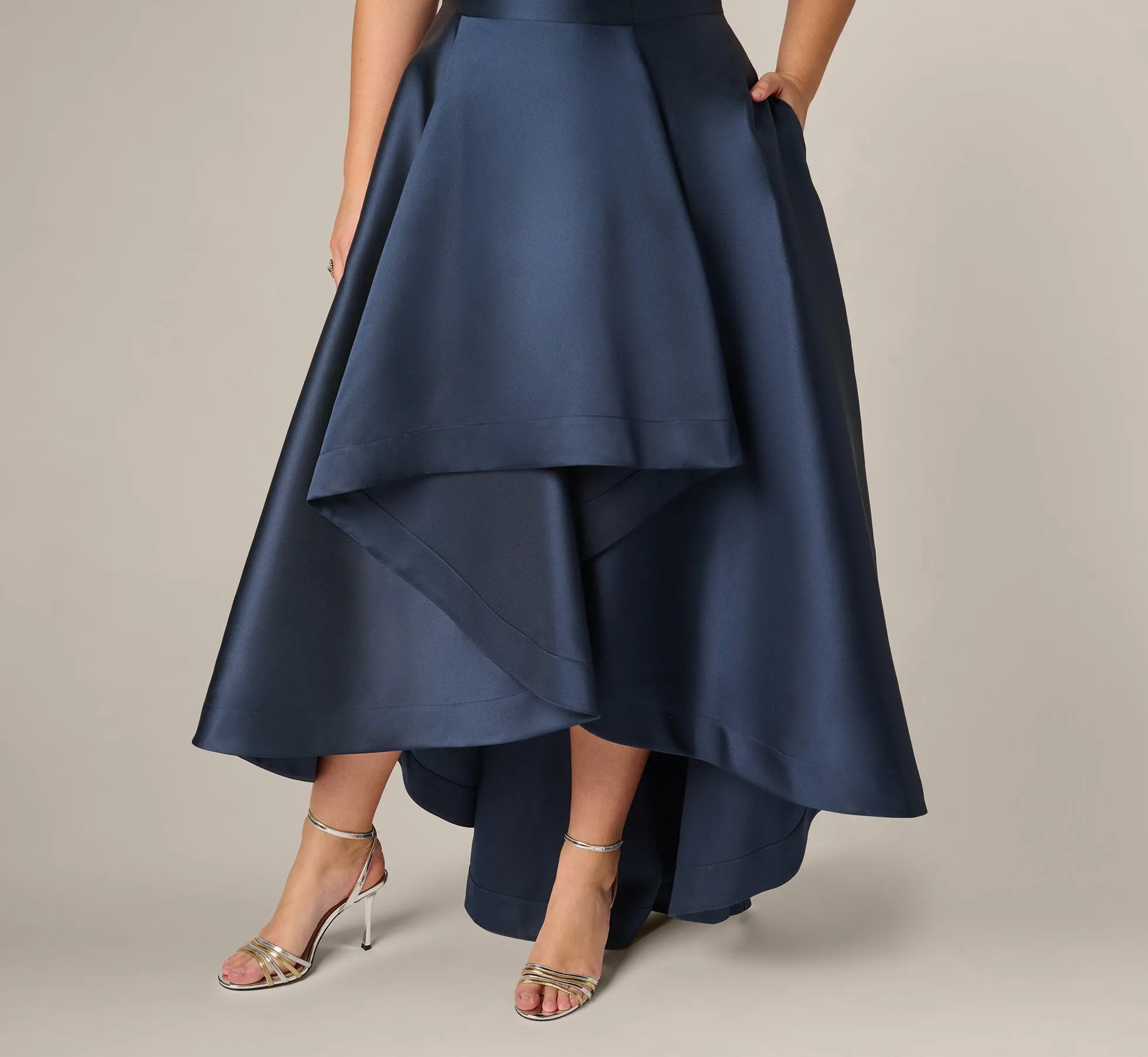 Plus Size One Shoulder Draped Mikado High Low Gown In Midnight sold by Adrianna Papell product image thumbnail 4