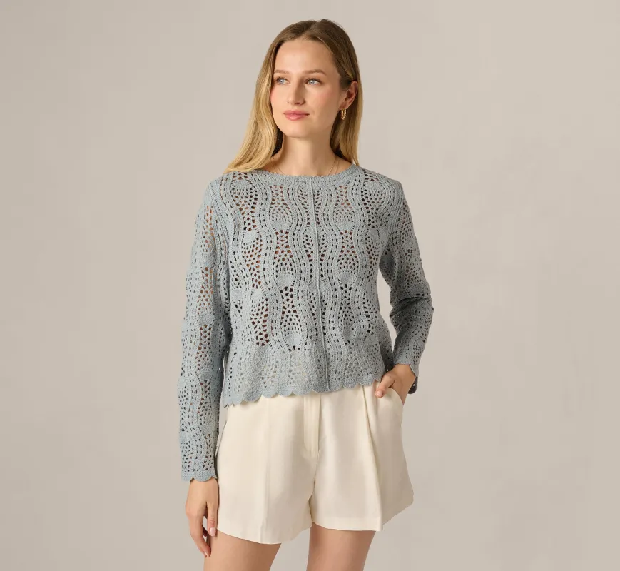 Long Sleeve Open Crochet Sweater In Soft Cloud made by Adrianna Papell