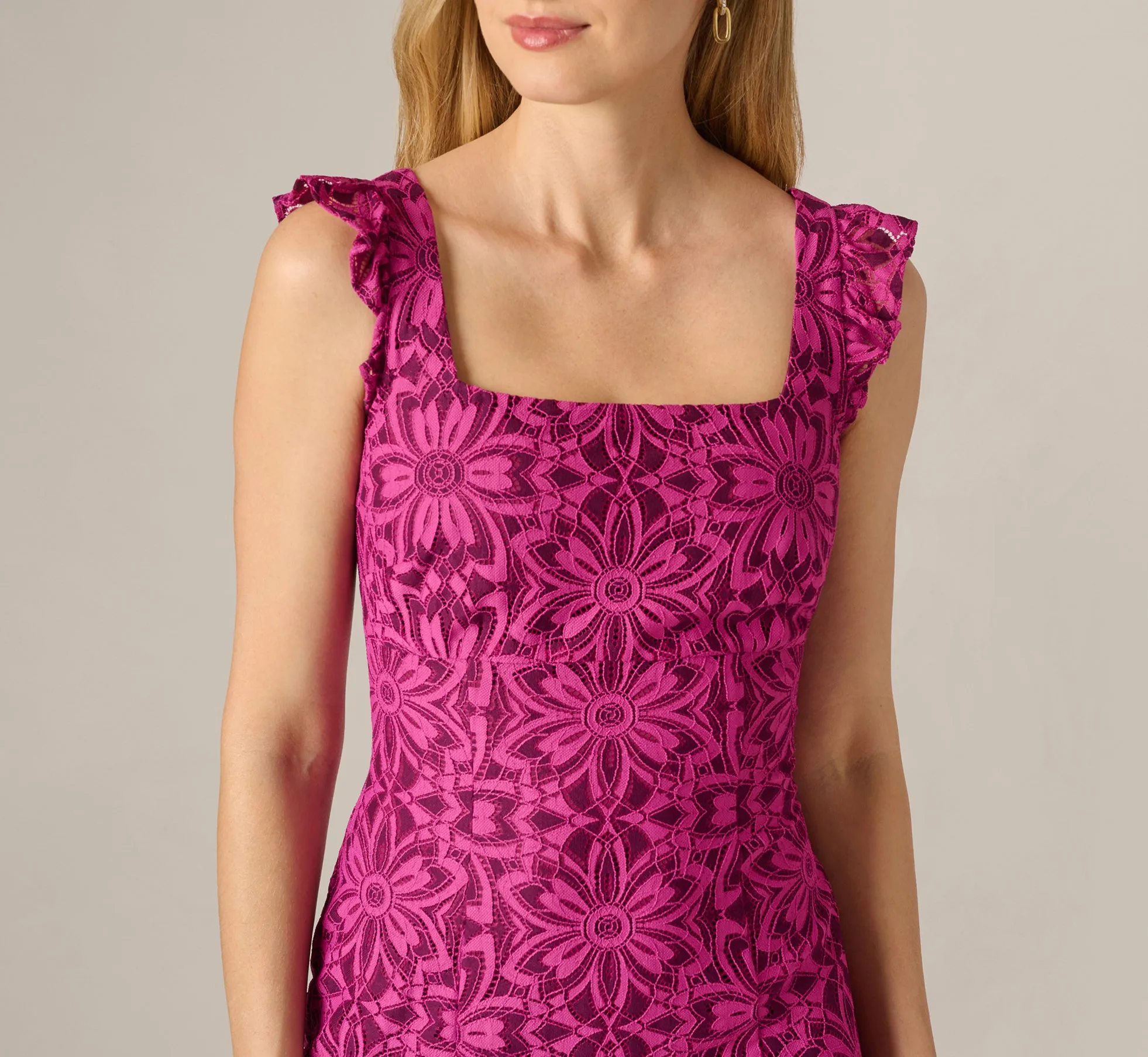 Floral Geometric Lace Midi Dress In Berry Multi sold by Adrianna Papell product image thumbnail 3