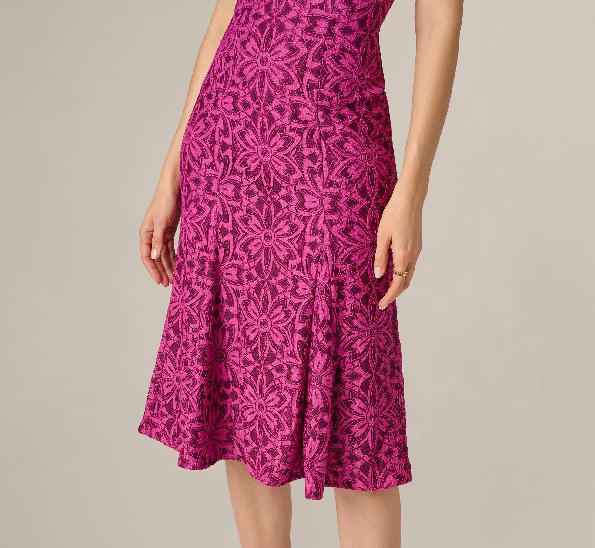 Floral Geometric Lace Midi Dress In Berry Multi sold by Adrianna Papell product image thumbnail 4